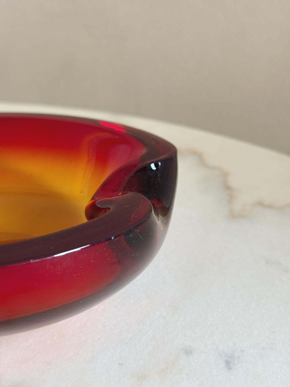 1970s Round Red Murano Glass Bowl