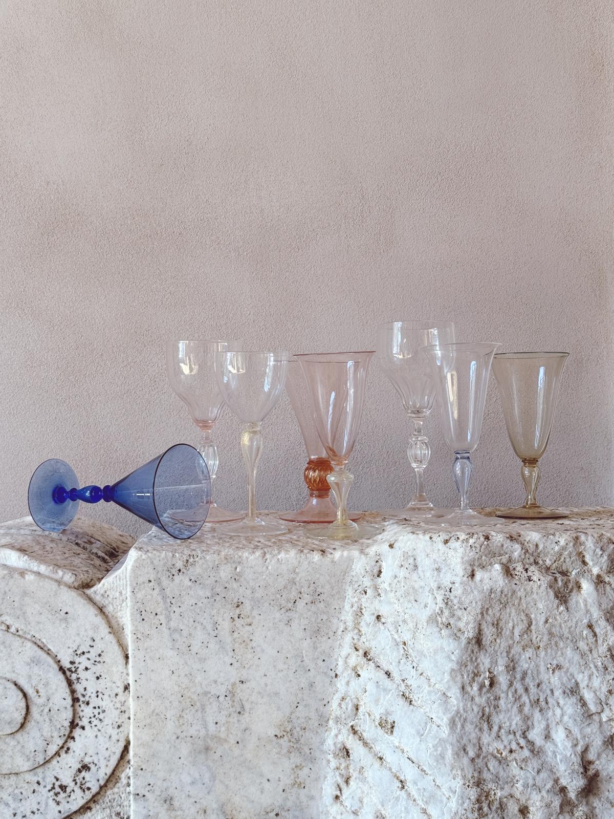 'Perfectly Unmatched' 1930s Murano Wine Glasses (Set of 8)