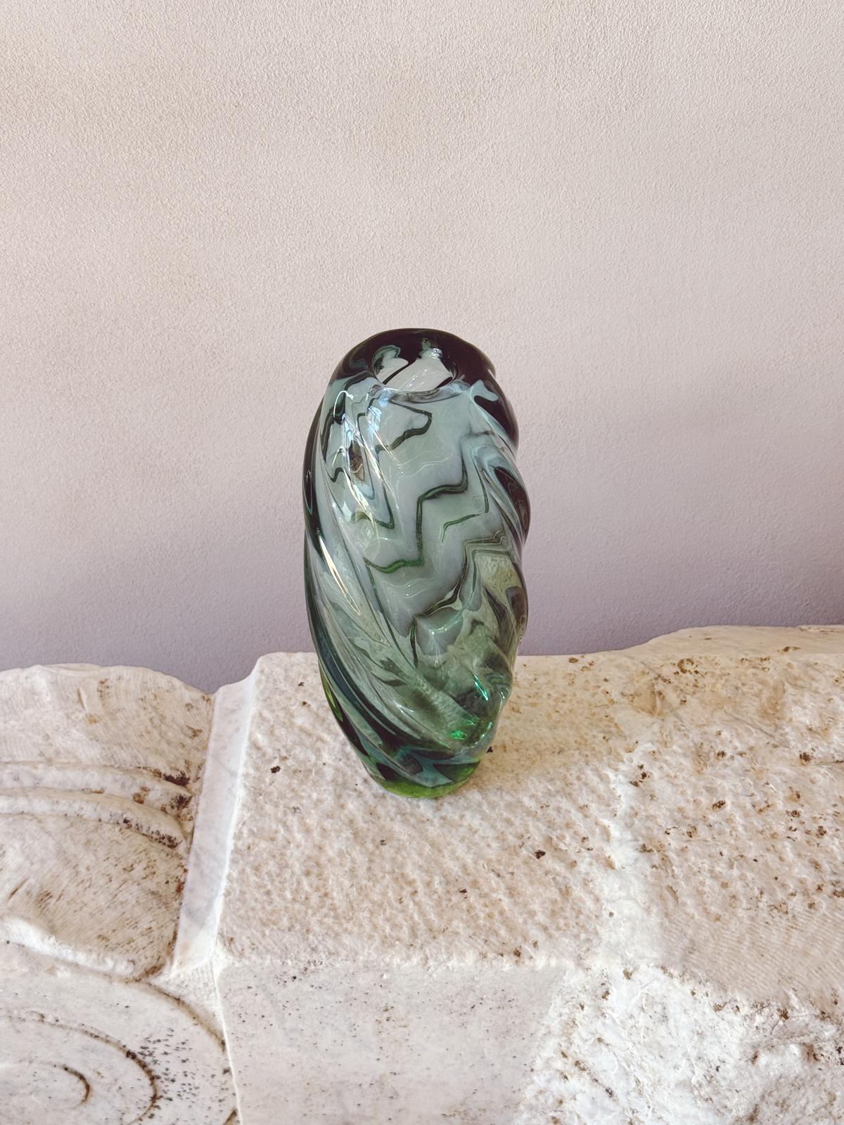 1970s Twisted Pale Marine Blue Murano Glass Vase by Seguso
