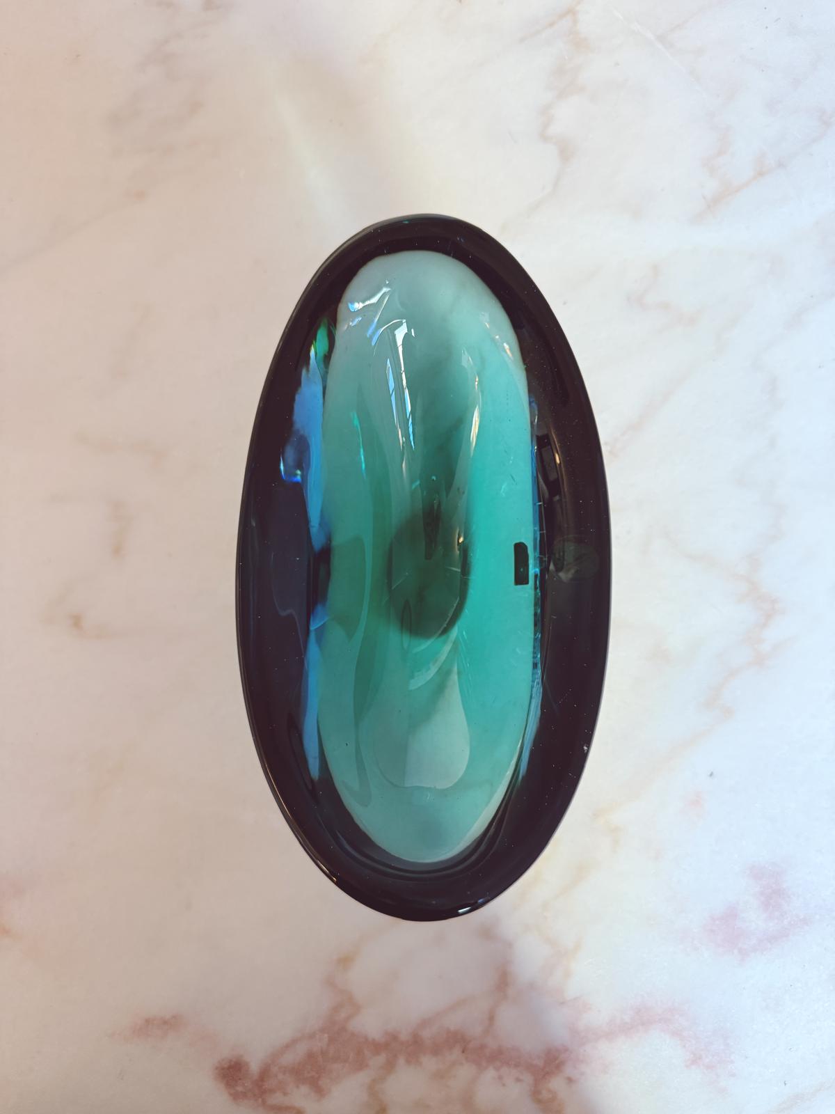 1970s Exceptional Seguso Marine Blue Sommerso Bowl with original Stickers