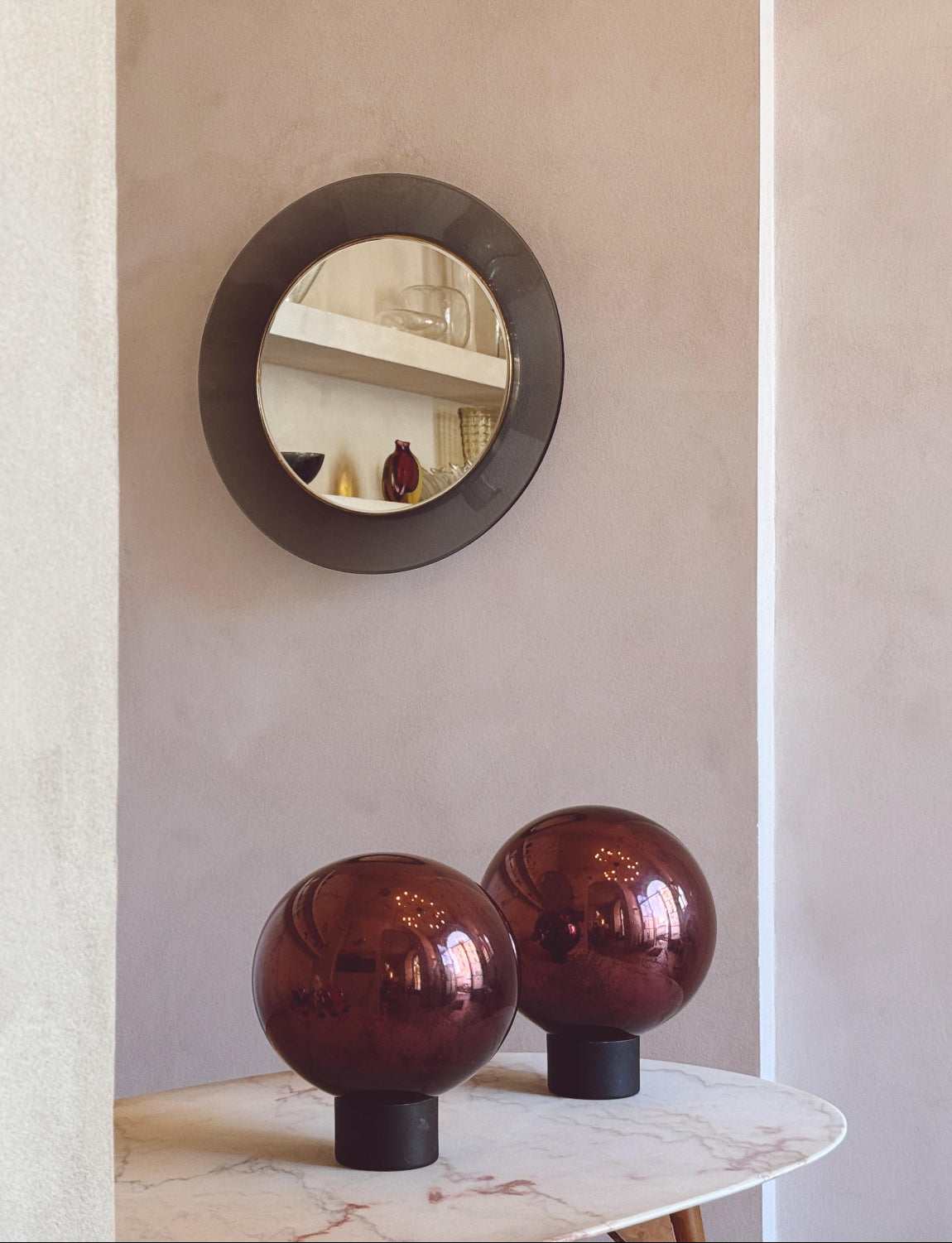 1950s Pair of Giant vintage Burgundy Mirrored Balls