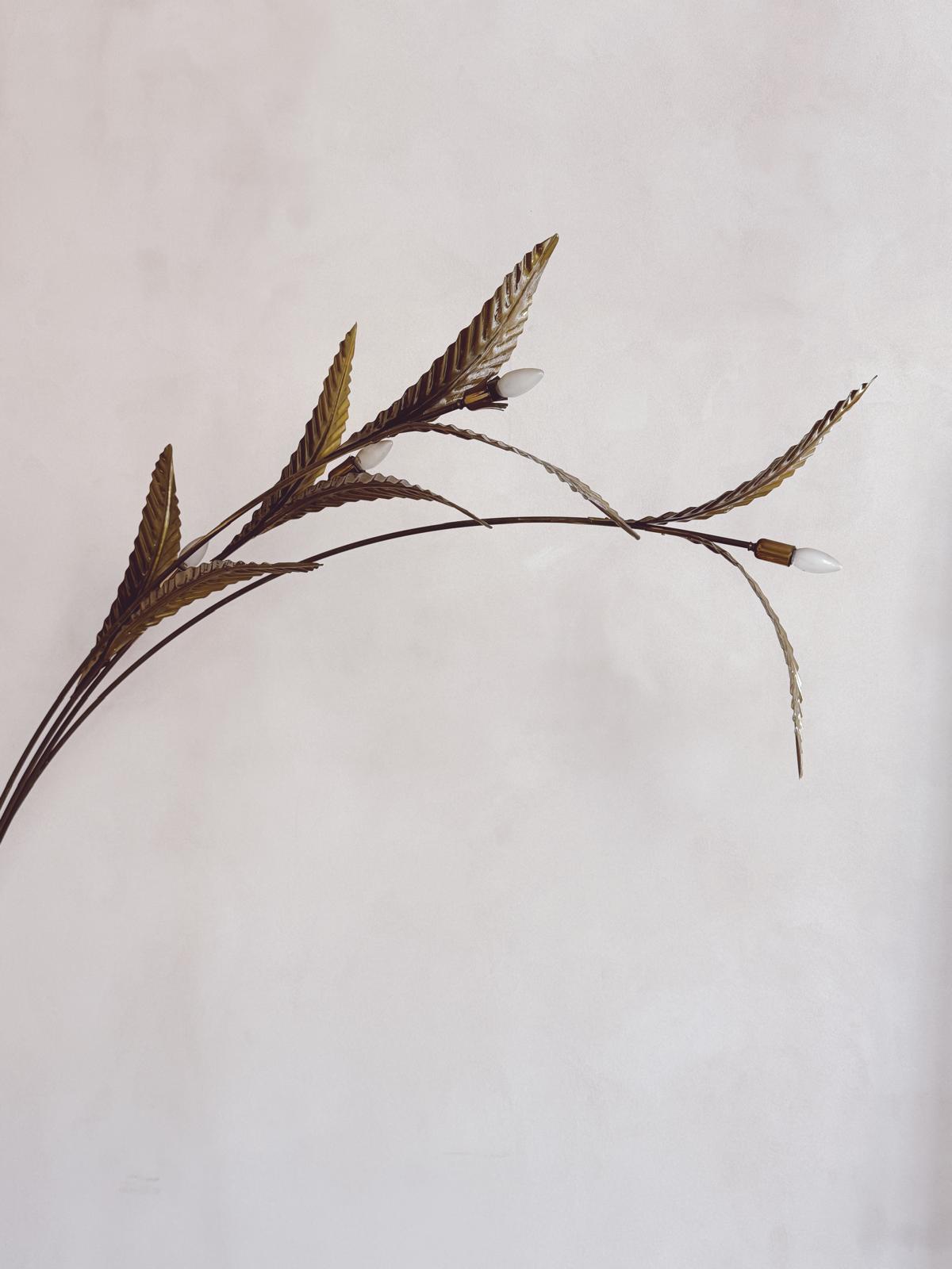 1960s Extra Large Brass Bamboo Leaf Floor Lamp