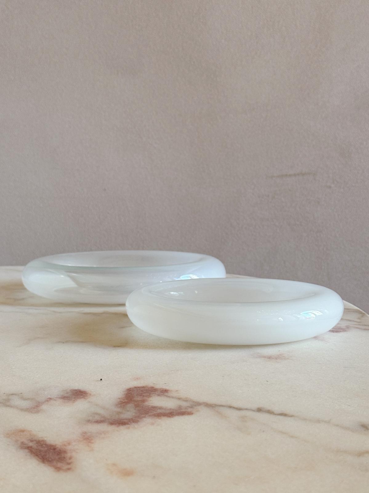 Pair of 1960s White Opaline Murano Glass Bowls