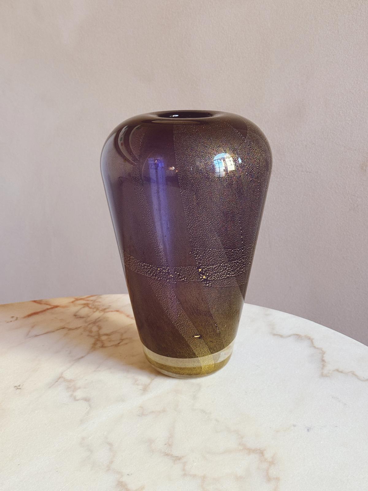 1980s Laura Diaz de Santillana for Venini Gold and Purple Vase, signed
