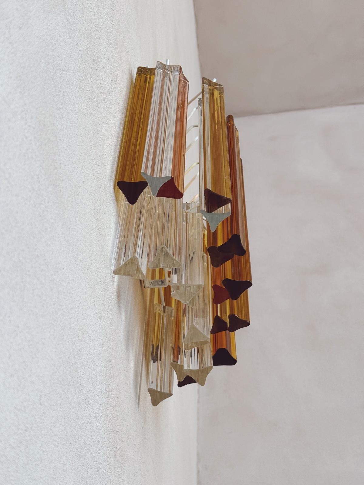 1970s Venini Murano Glass Wall Lights with Amber, Pink and Orange glass