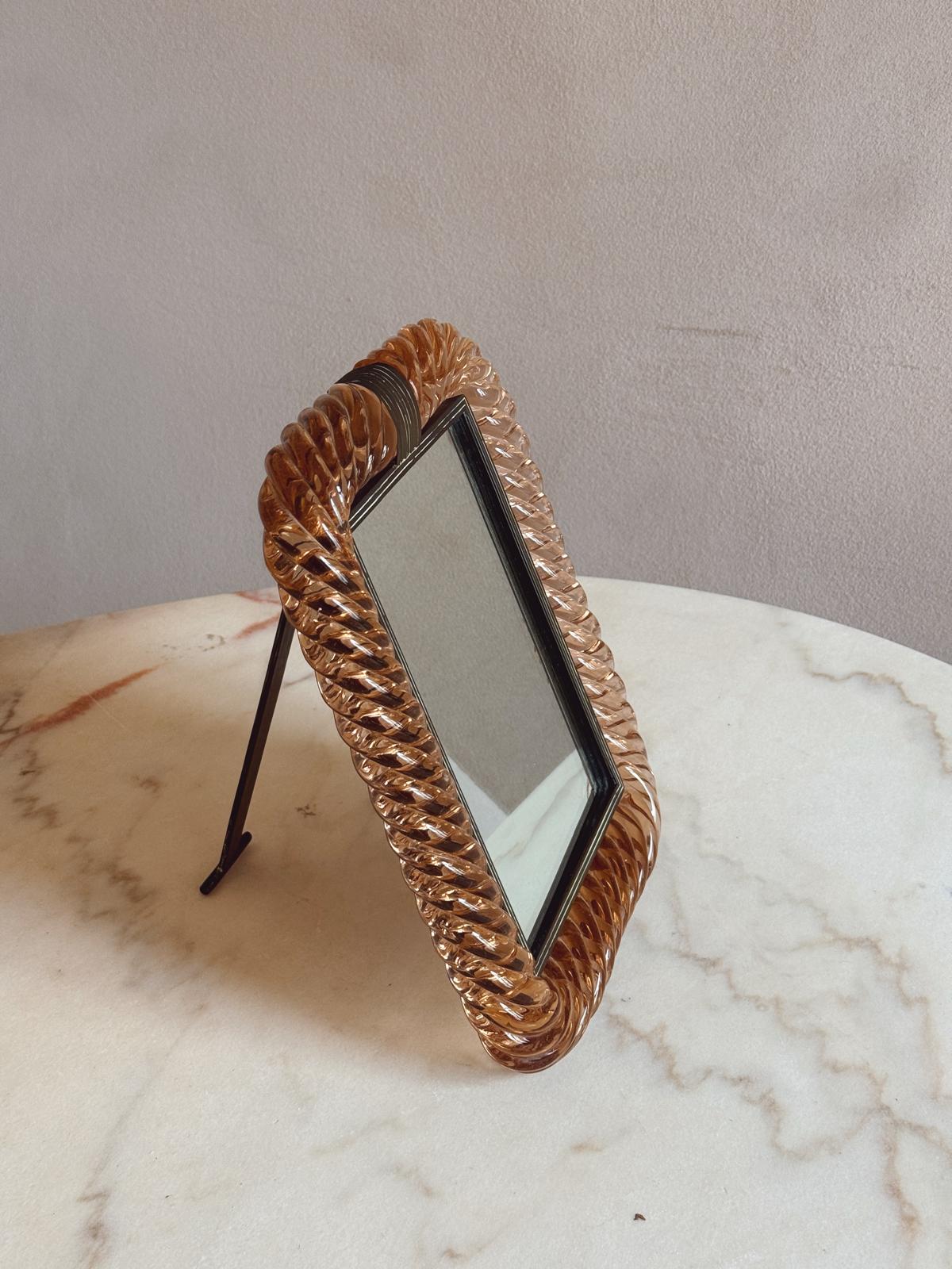 1950s Signed Peach Murano Glass Venini Frame and Mirror