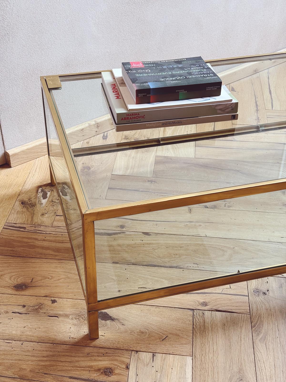 1970s Brass and Glass Display Cabinet or Coffee Table