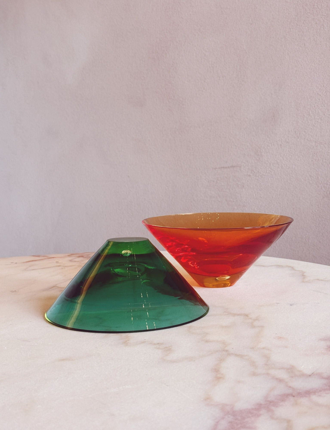 1960s Pair of Green and Orange Da Ros for Cenedese Murano glass Bowls