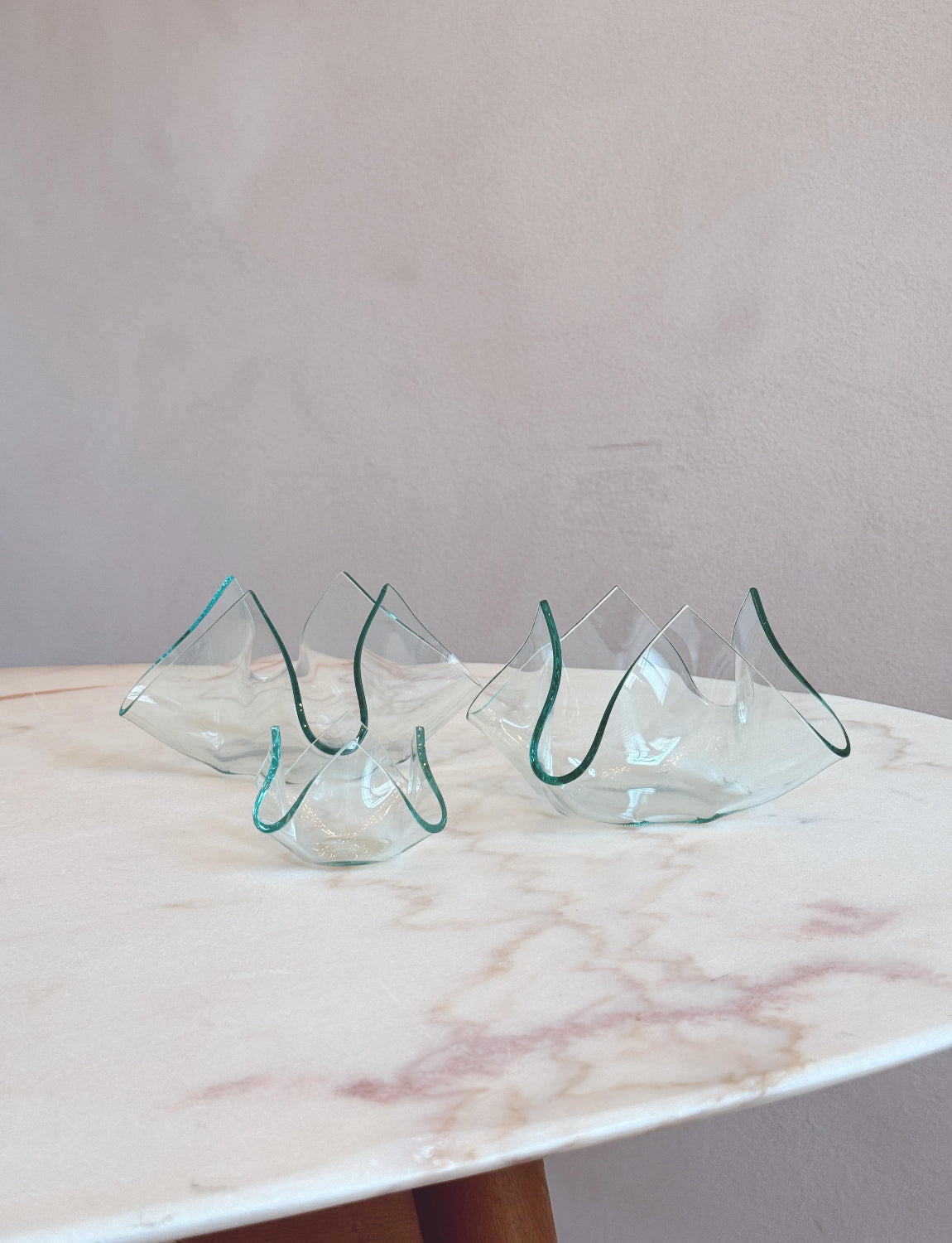 Set of three 1960s Fontana Arte Folded Glass Bowls