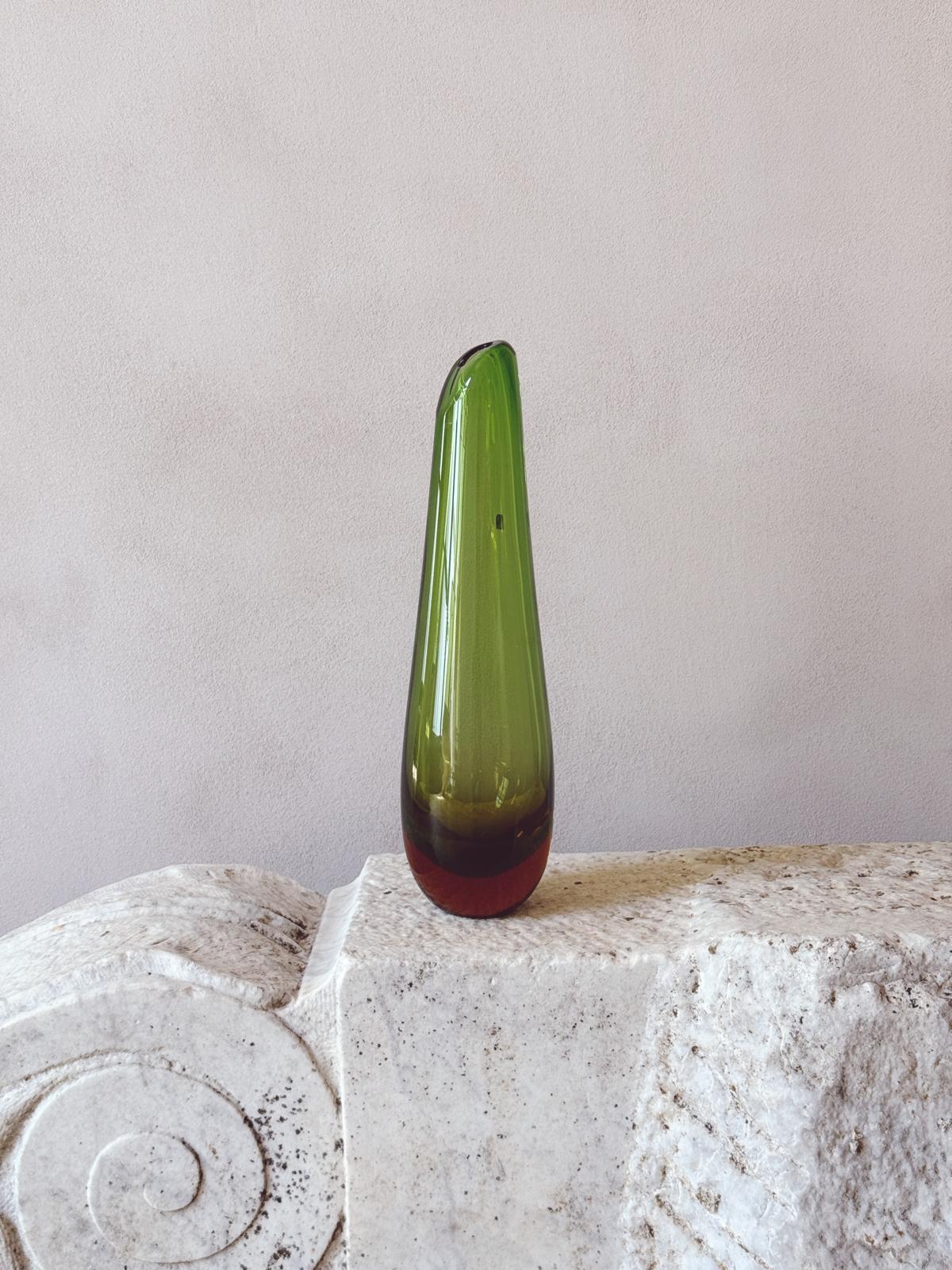 1970s Tall Green Sommerso Murano Glass Vase