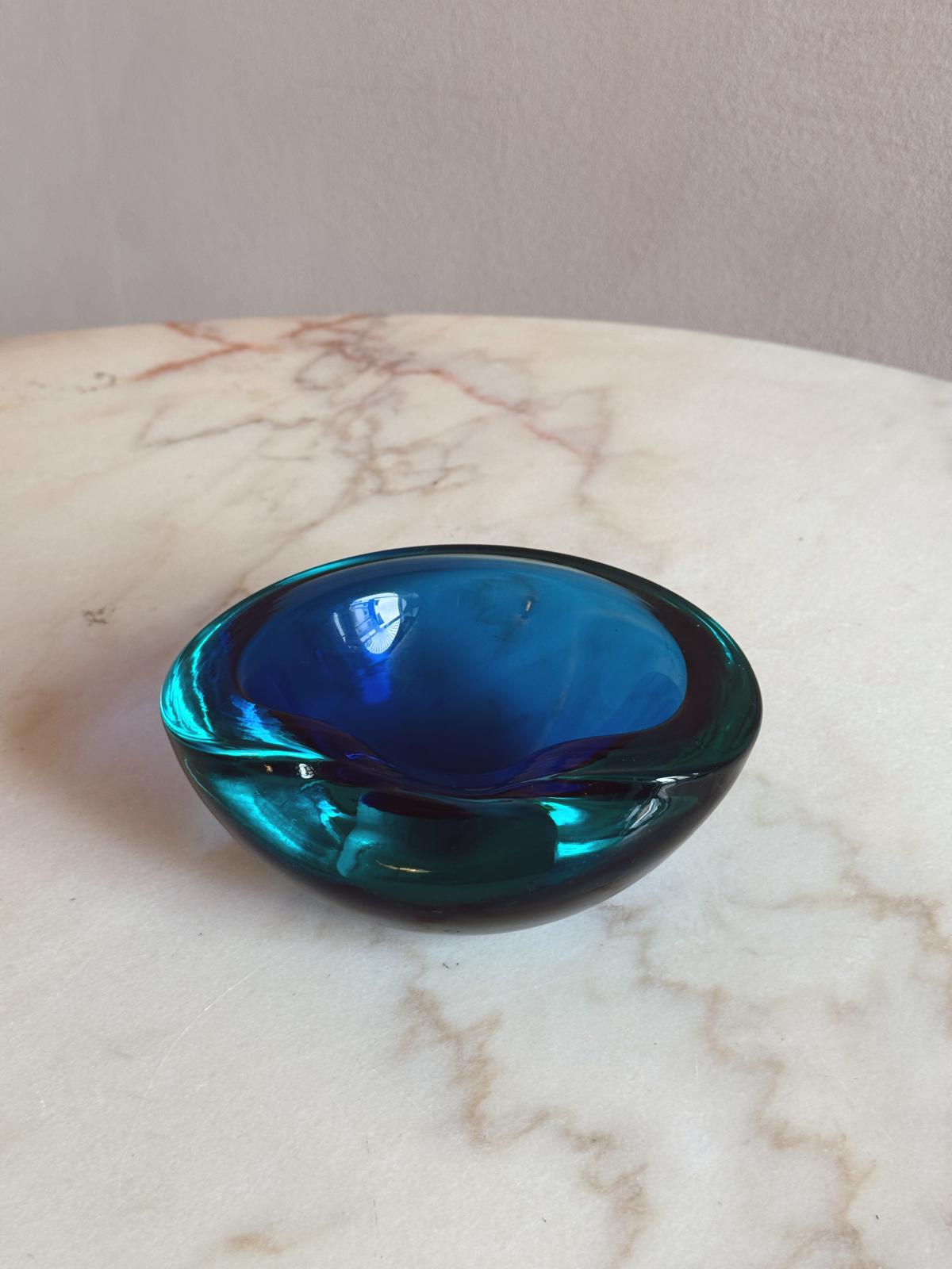 1960s Bright Blue Murano Glass Bowl