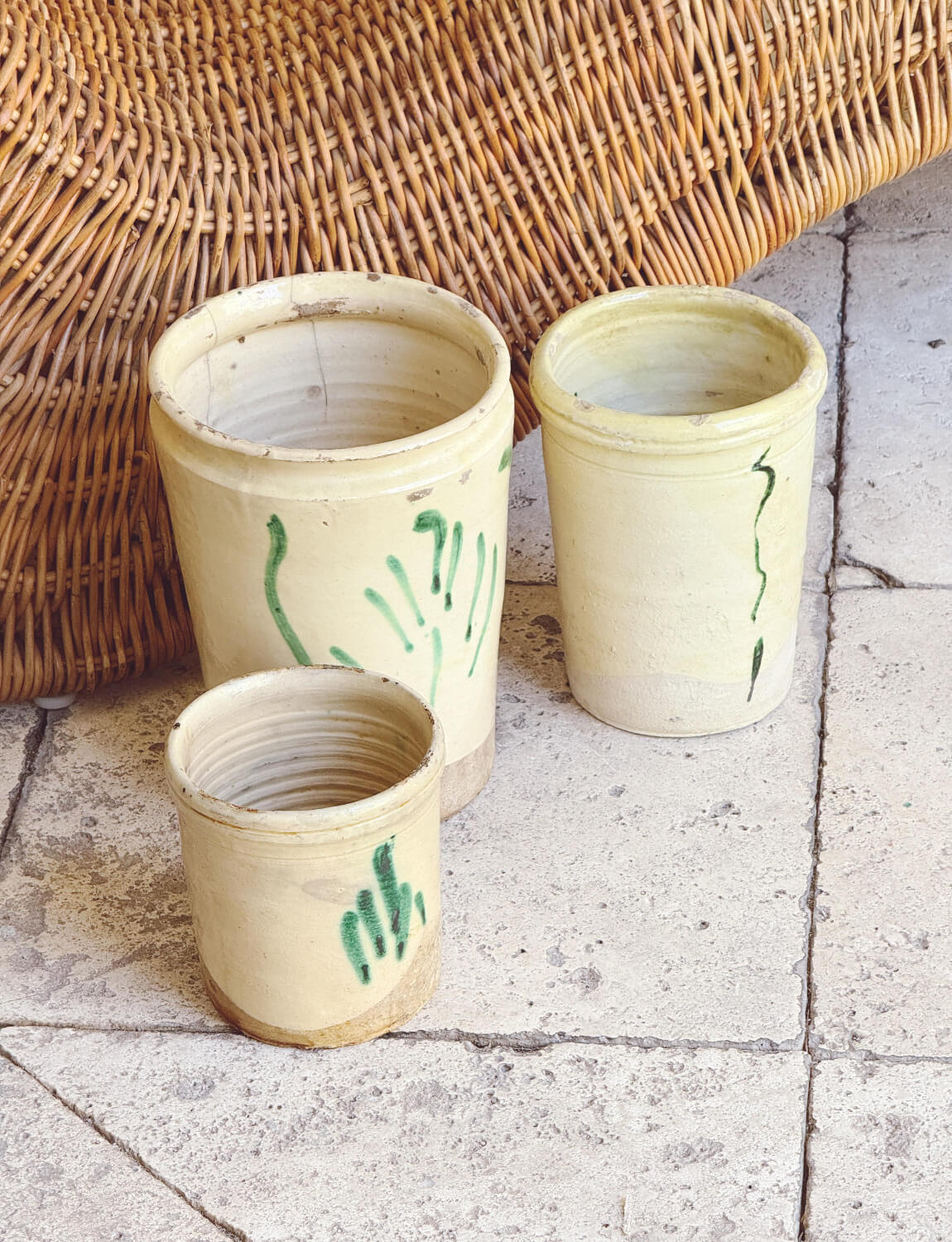 Set of Three 1930s Tree of Life Ceramic Jars