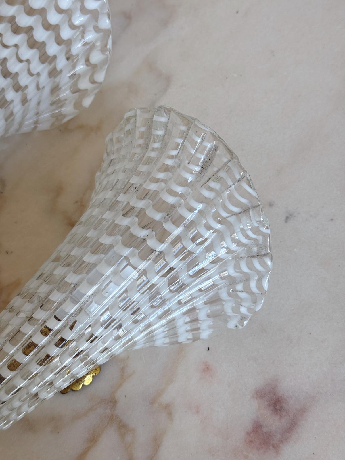 Pair of 1950s Murano Glass Reticello Appliques