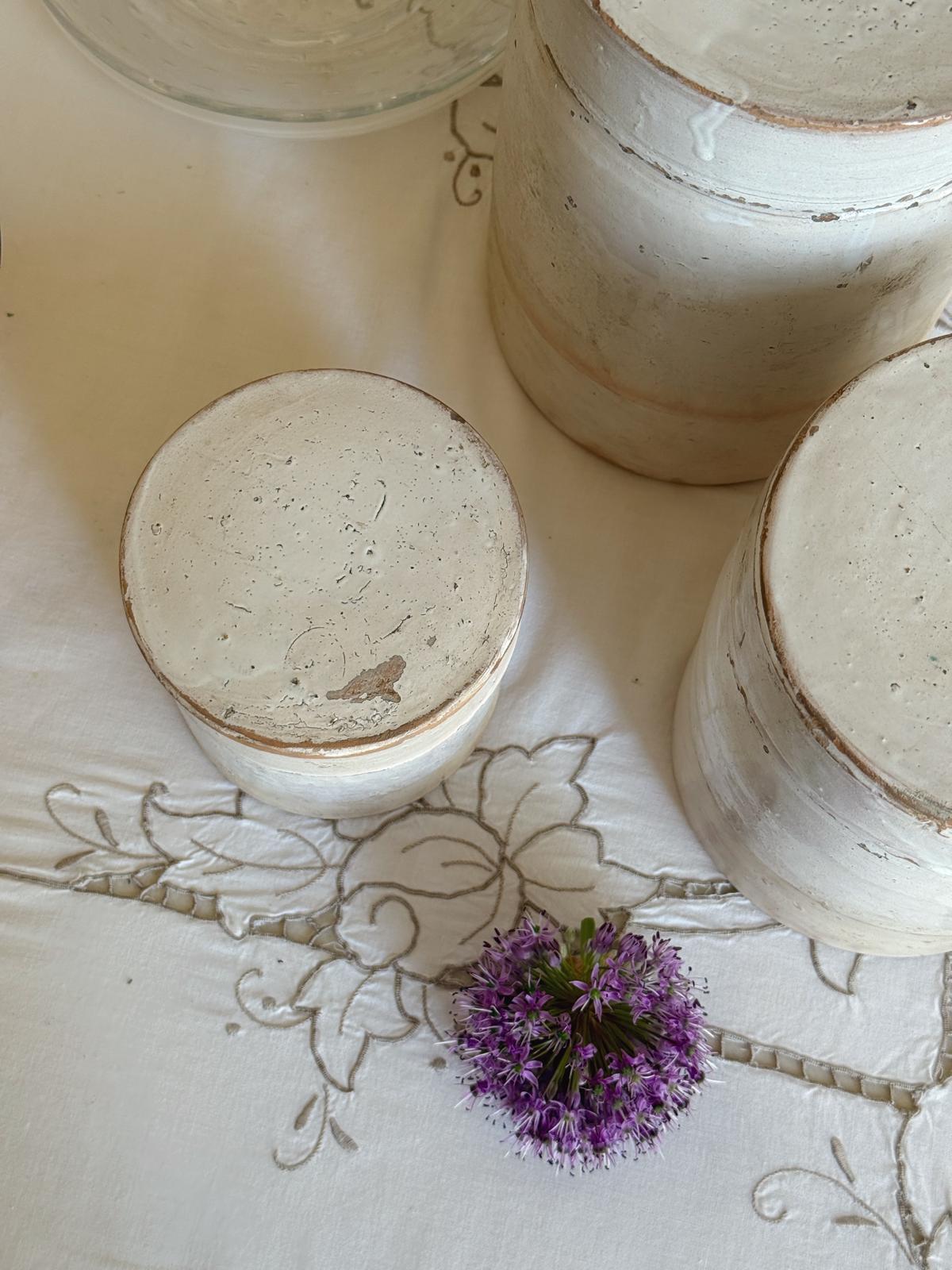 1940s Set of 3 Pugliese Cream Ceramic Pots