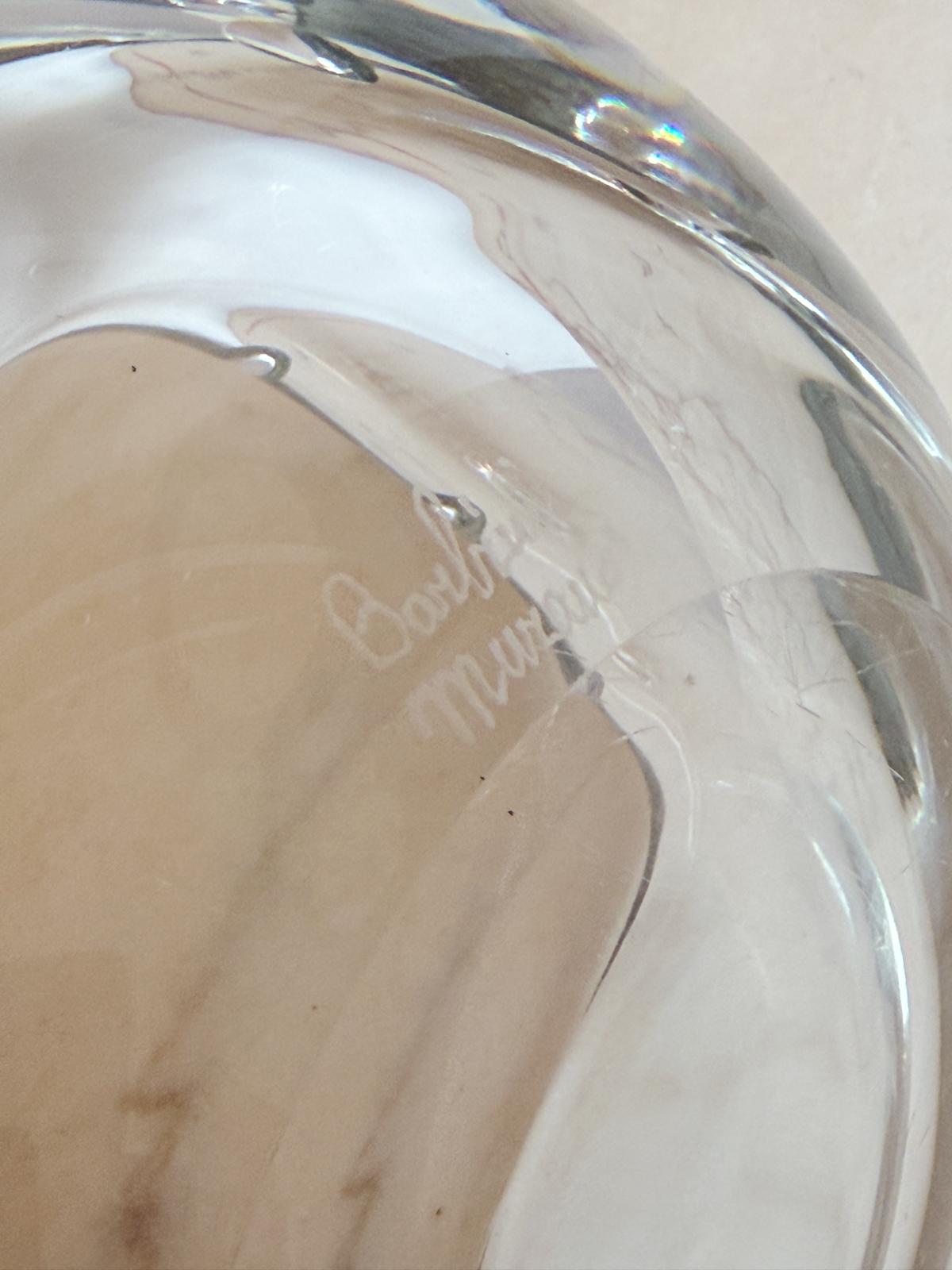 1970s Large Square Murano Glass Signed Barbini Transparent Bowl