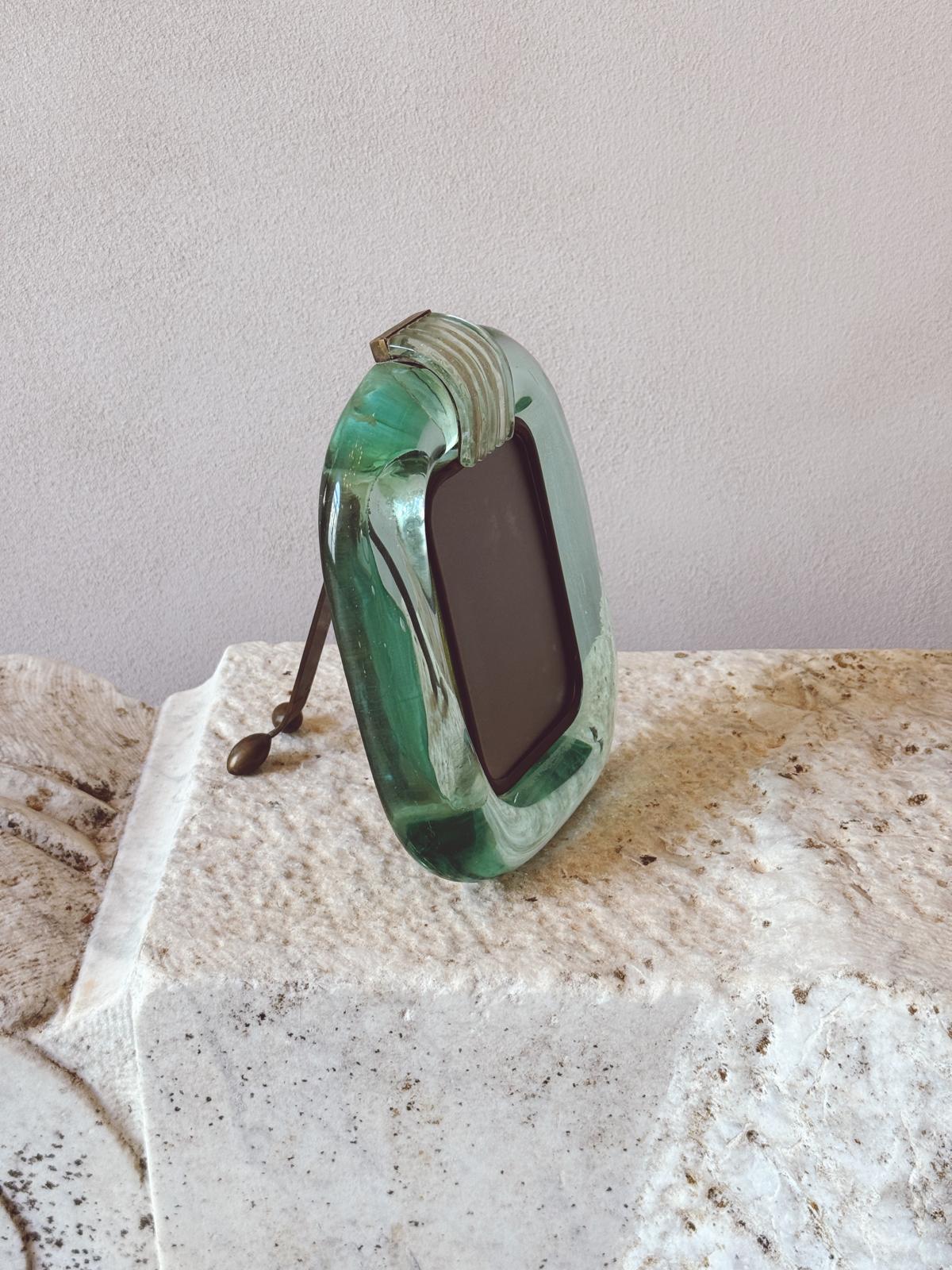 1950s Seguso Turquoise Murano Glass Picture Frame