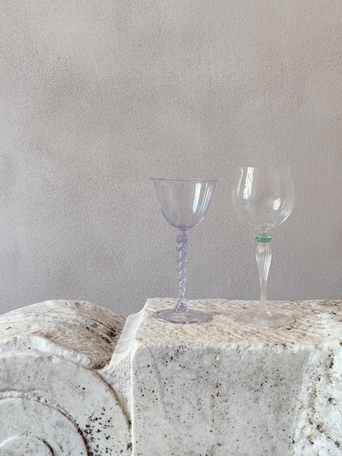 Perfectly Unmatched 1930s Duca Murano Wine Glasses (Set of 8)
