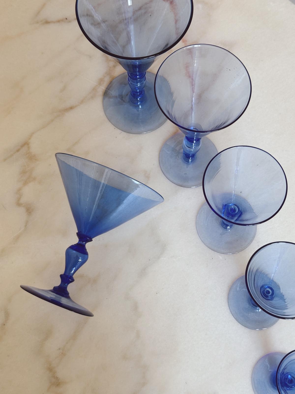 1920s Murano Glass "Blu Doge" 60-Piece Stemware Service, Attributed to Barovier