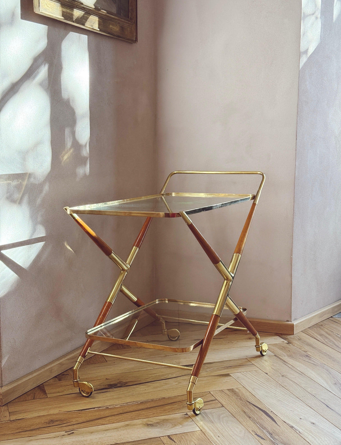 1950s Brass & Light Wood Drinks Trolley - Attr. Cesare Lacca