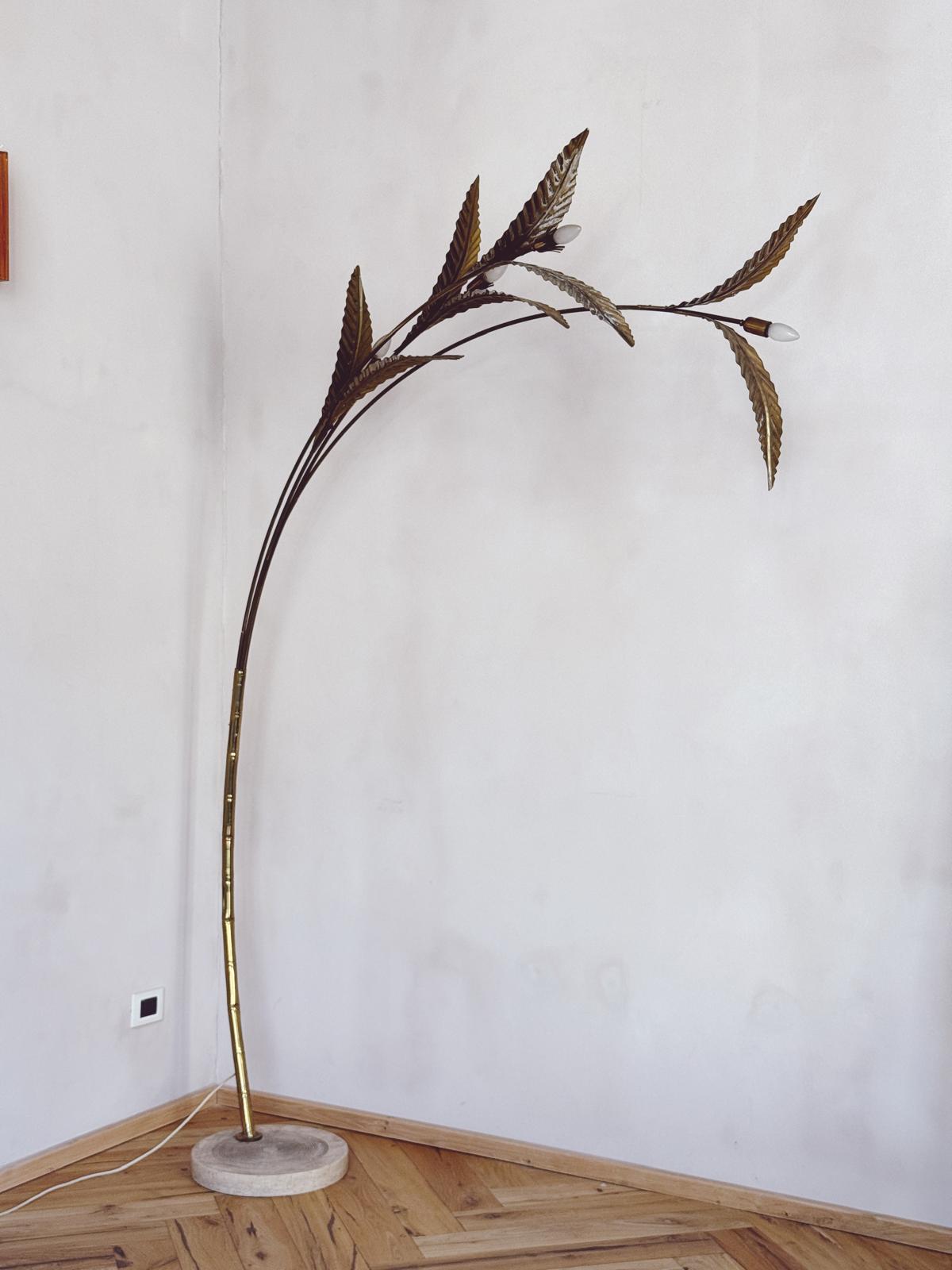 1960s Extra Large Brass Bamboo Leaf Floor Lamp