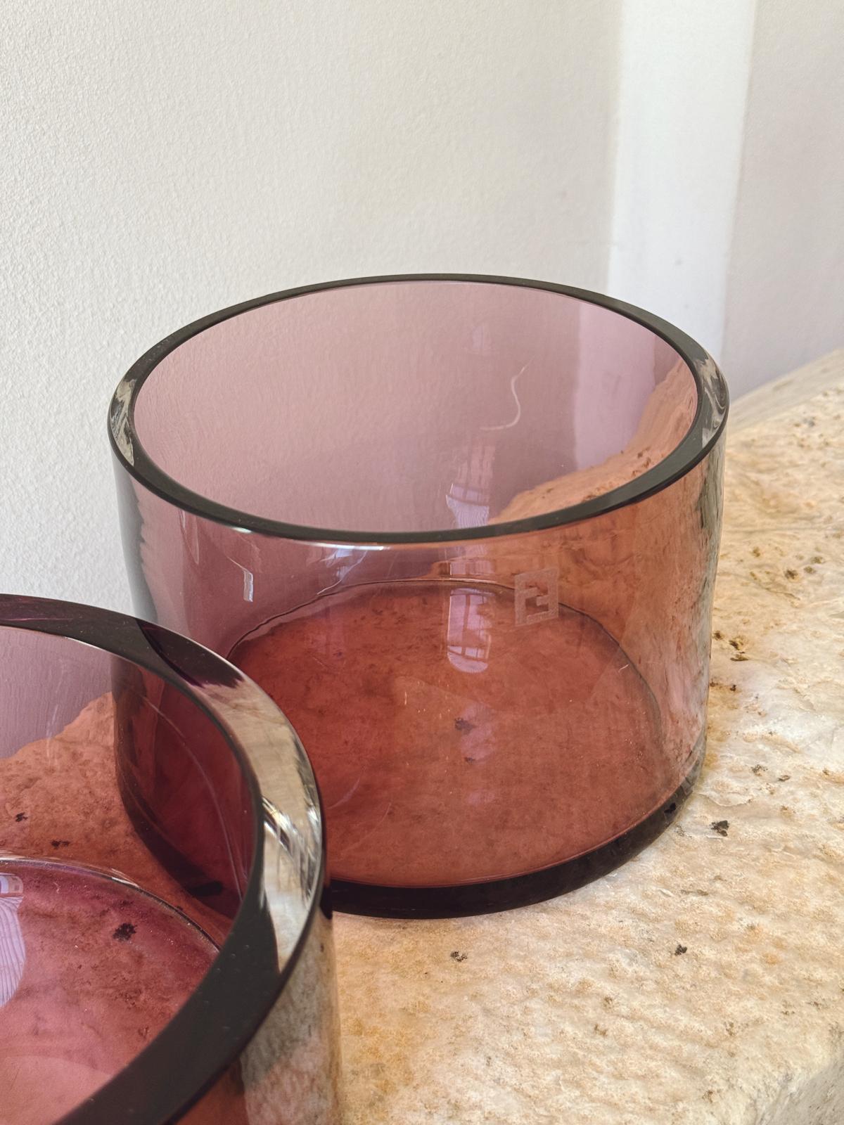 Pair of Murano Glass Dark Pink Bowls - Fendi Casa Archive