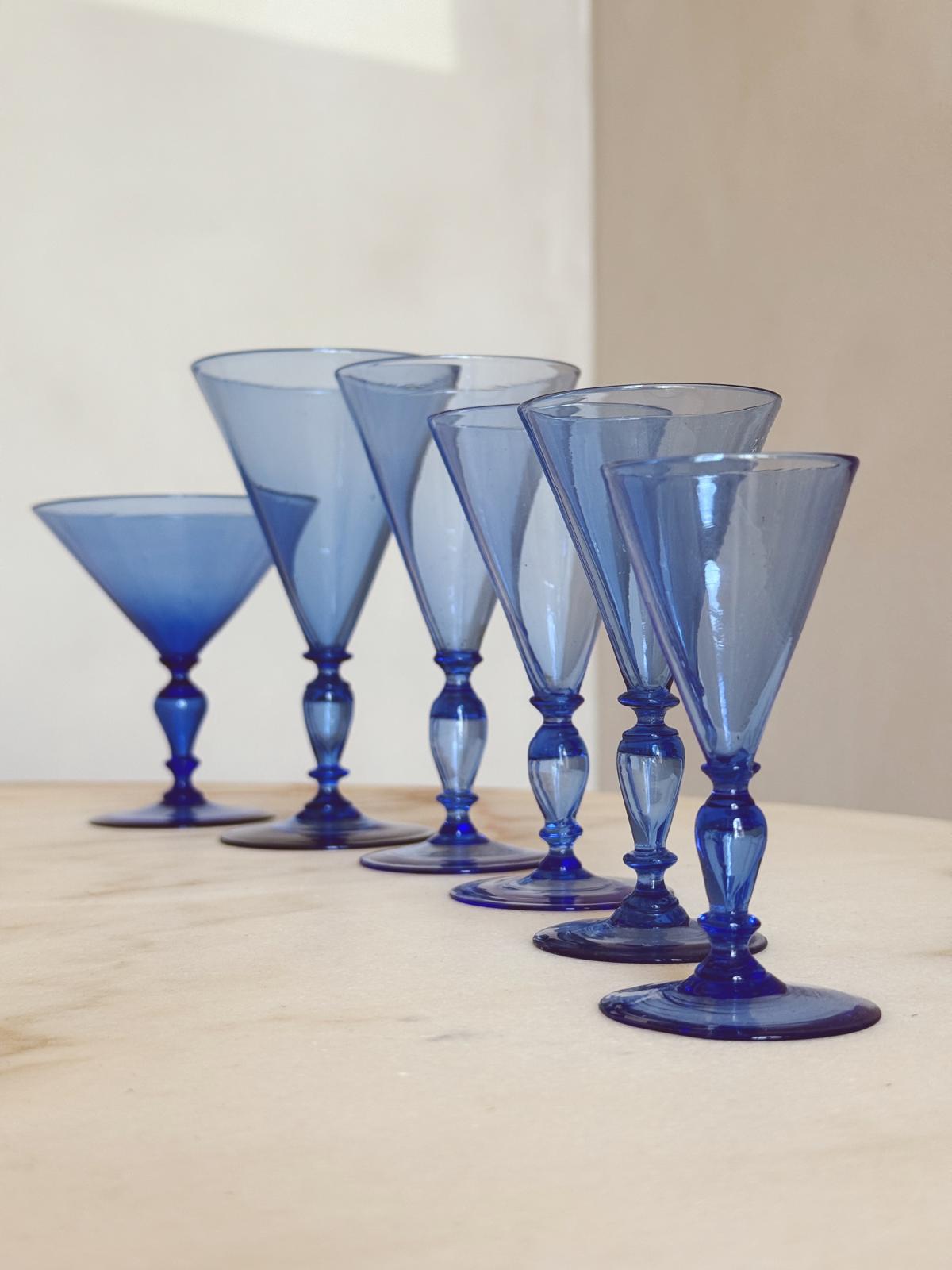 1920s Murano Glass "Blu Doge" 60-Piece Stemware Service, Attributed to Barovier