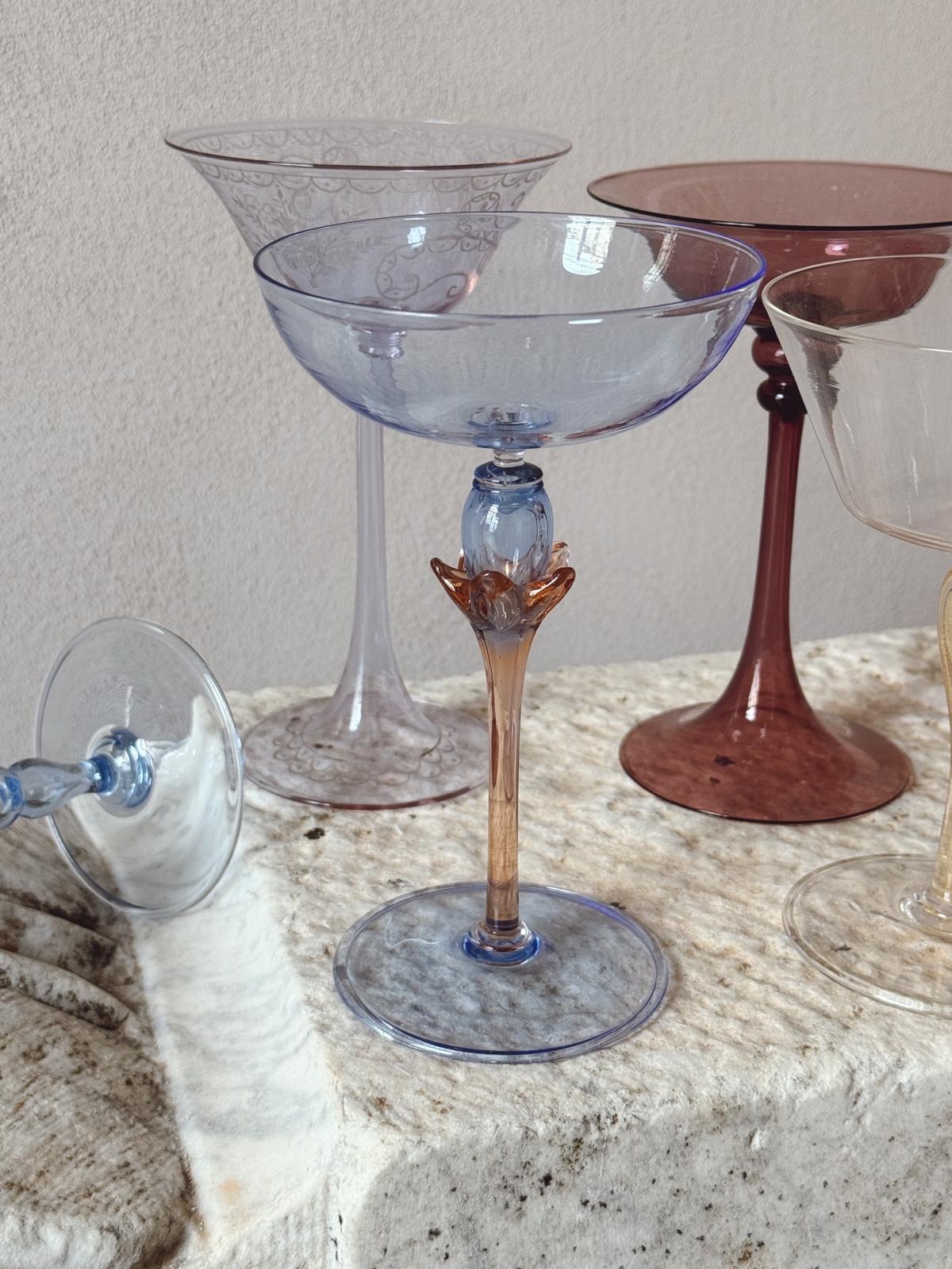Perfectly Unmatched: 1930s Contessa Murano Cocktail Glasses (Set of 8)