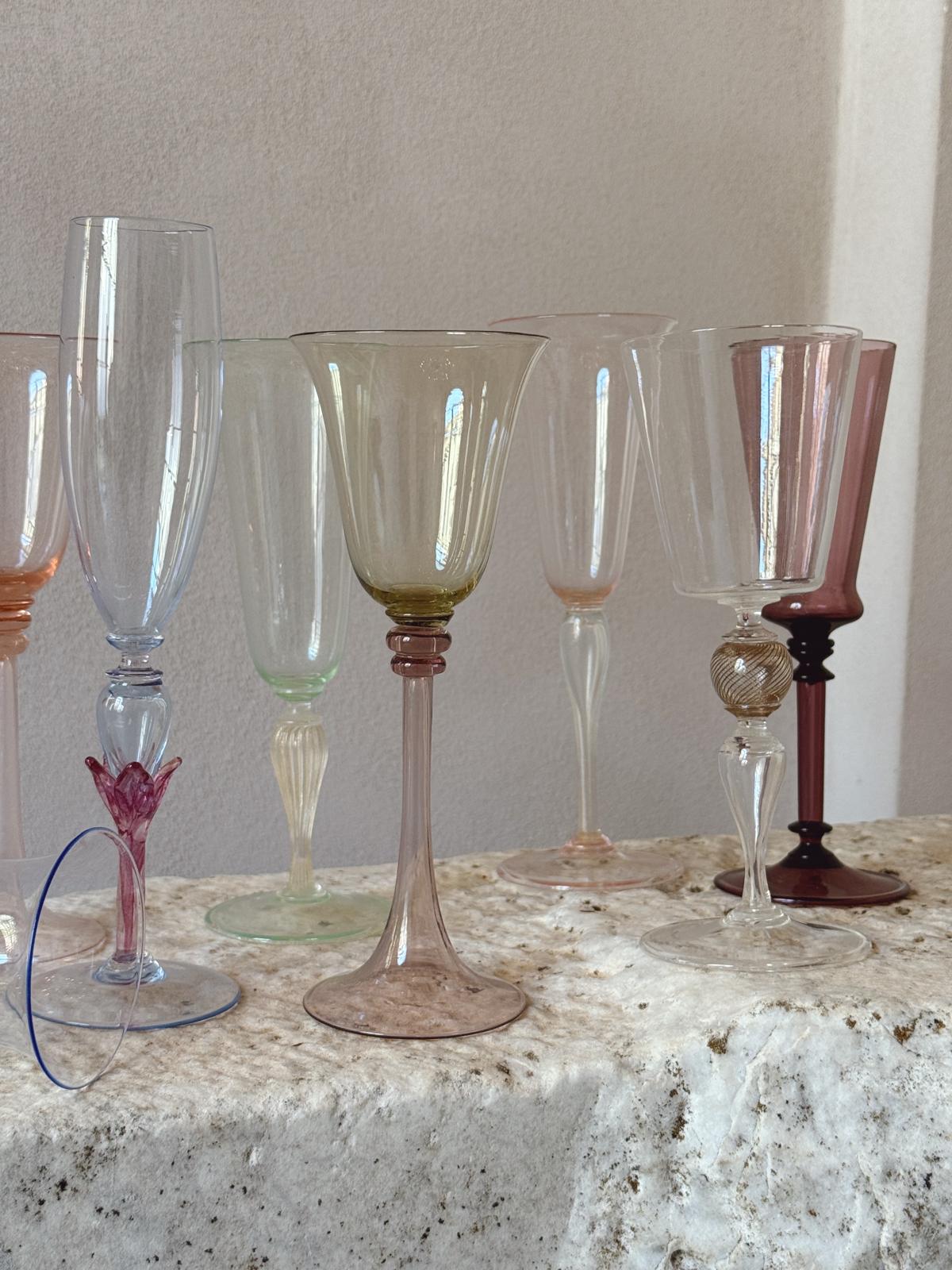 Perfectly Unmatched 1930s Marchesa Murano Prosecco Glasses (Set of 8)