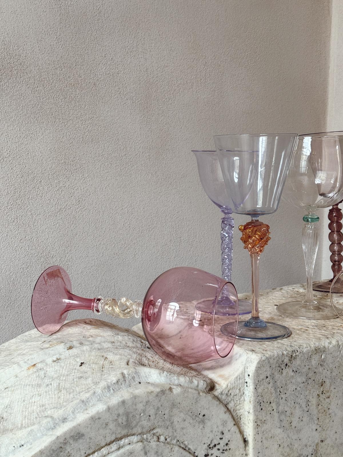 'Perfectly Unmatched' 1930s Principe Murano Very Tall Wine Glasses (Set of 8)