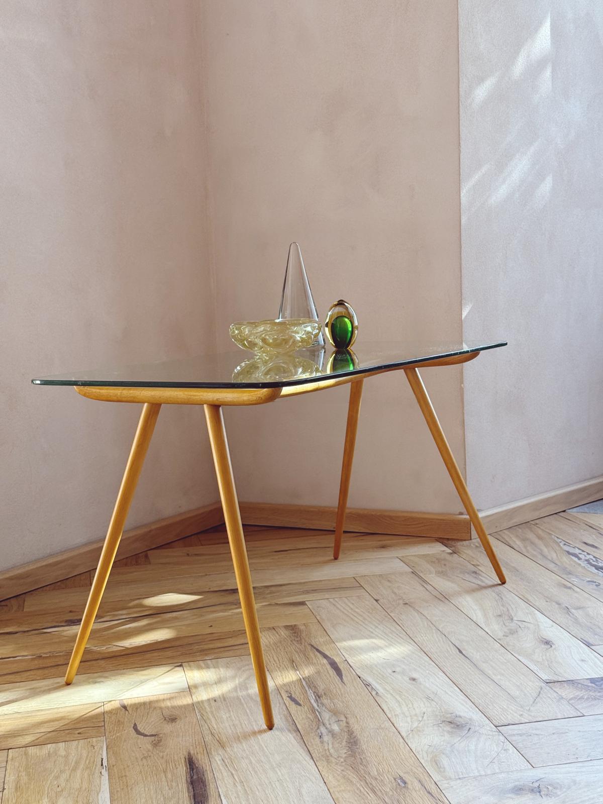 1960ss Glass and Wood Side Table by Ezio Longhi for Elam