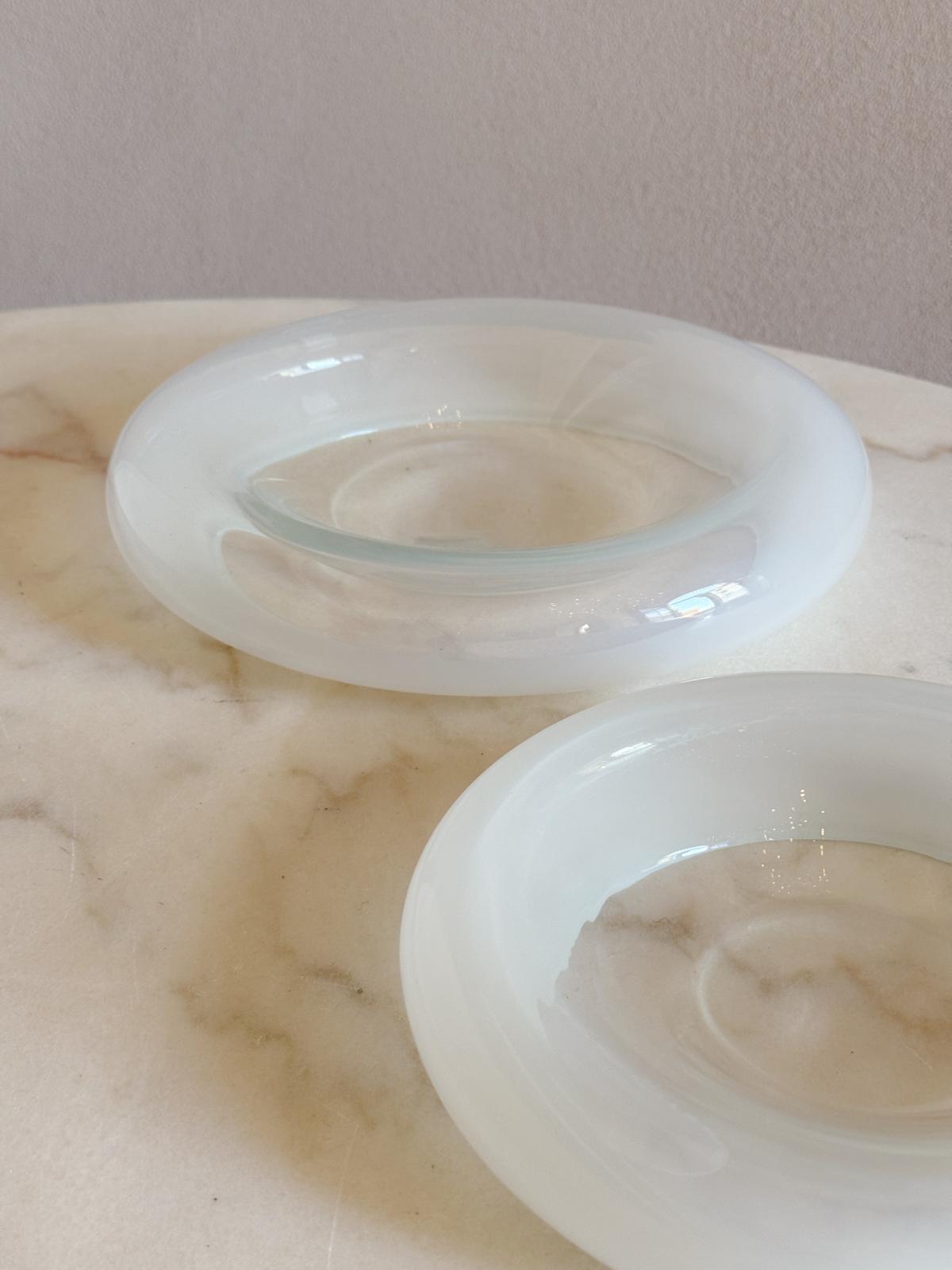 Pair of 1960s White Opaline Murano Glass Bowls