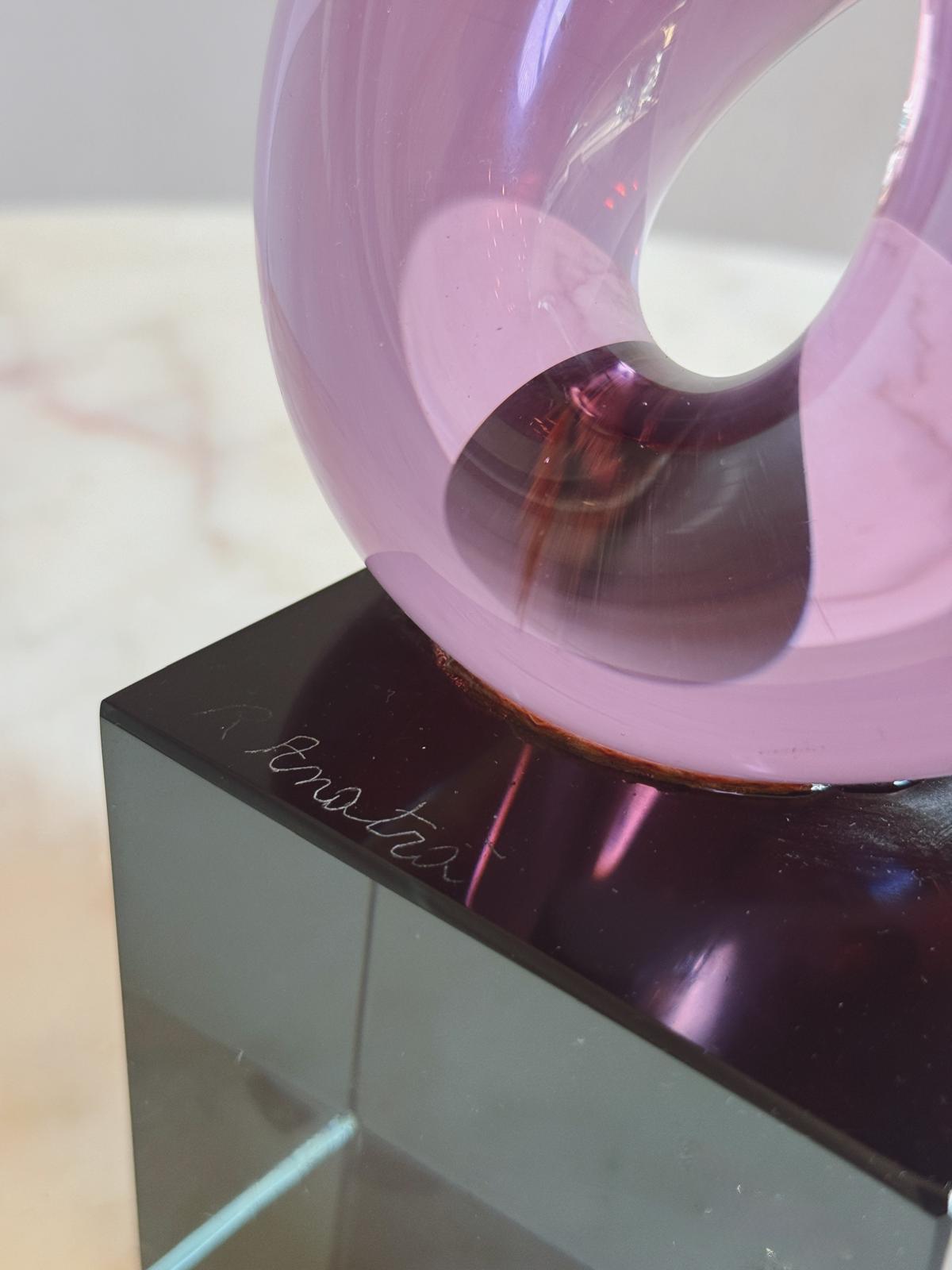 1980s Pink Abstract Glass Sculpture by Renato Anatra