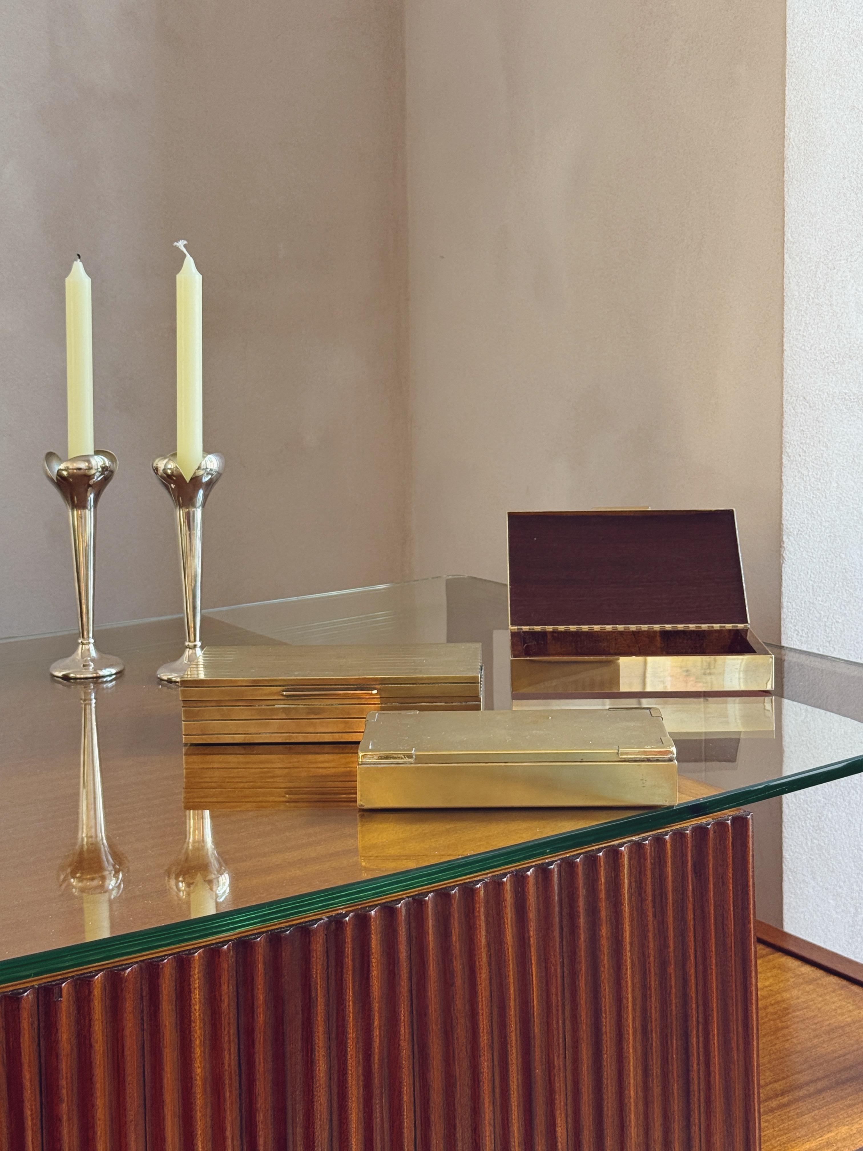 1970s Brass Desk Box with horizontal stripes