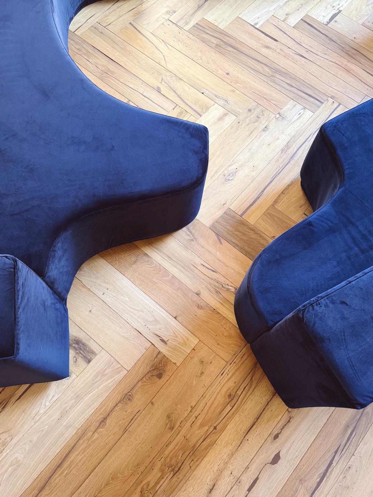 1970s Stilwood 'Lara' Sofa Reupholstered in ink blue Velvet