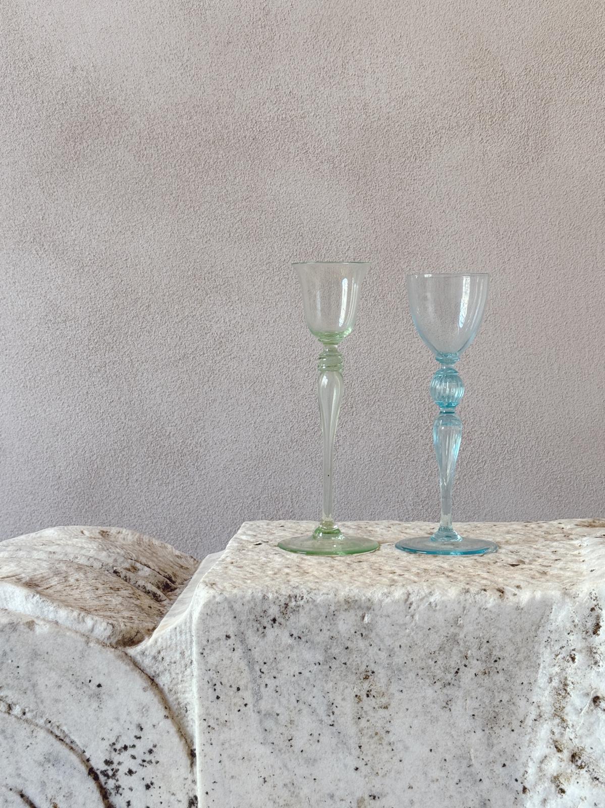 Perfectly Unmatched 1930s Principino Murano Small Dessert Wine Glasses (Set of 8)