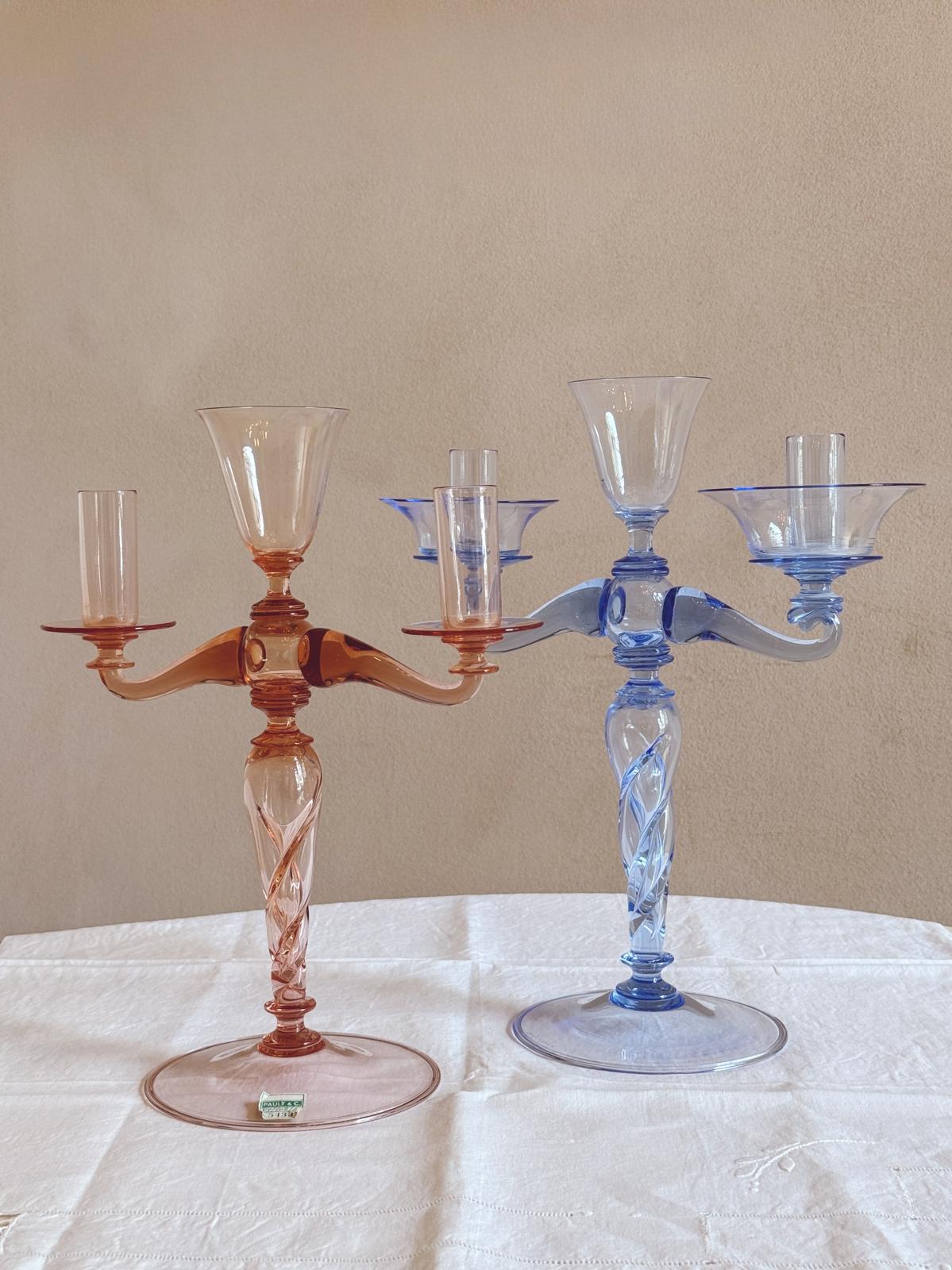 Hand-Blown Murano Glass Blue Candelabra by Pauly & Co, 1940s