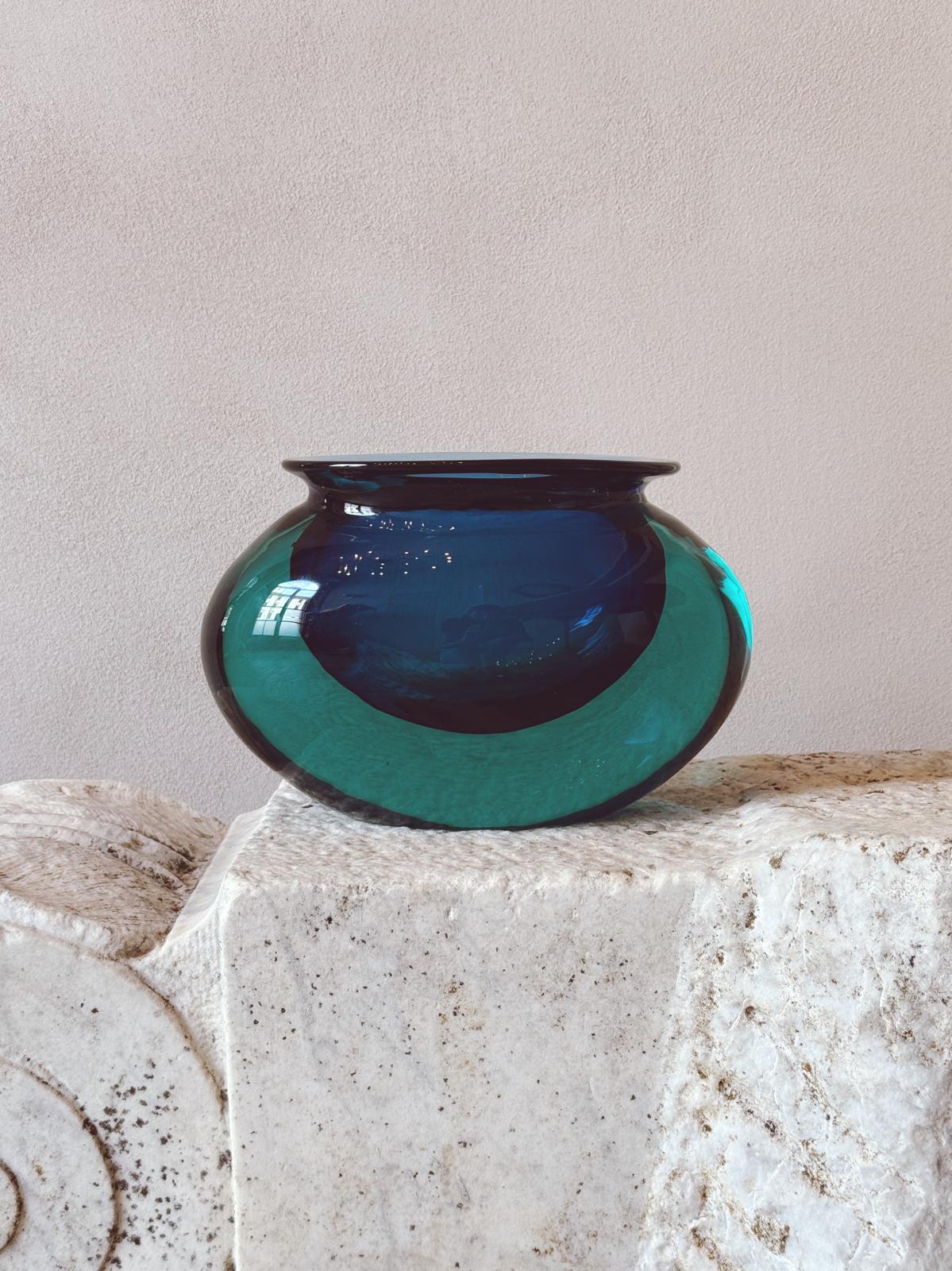 1960s Flavio Poli Oval Blue & Turquoise Vase