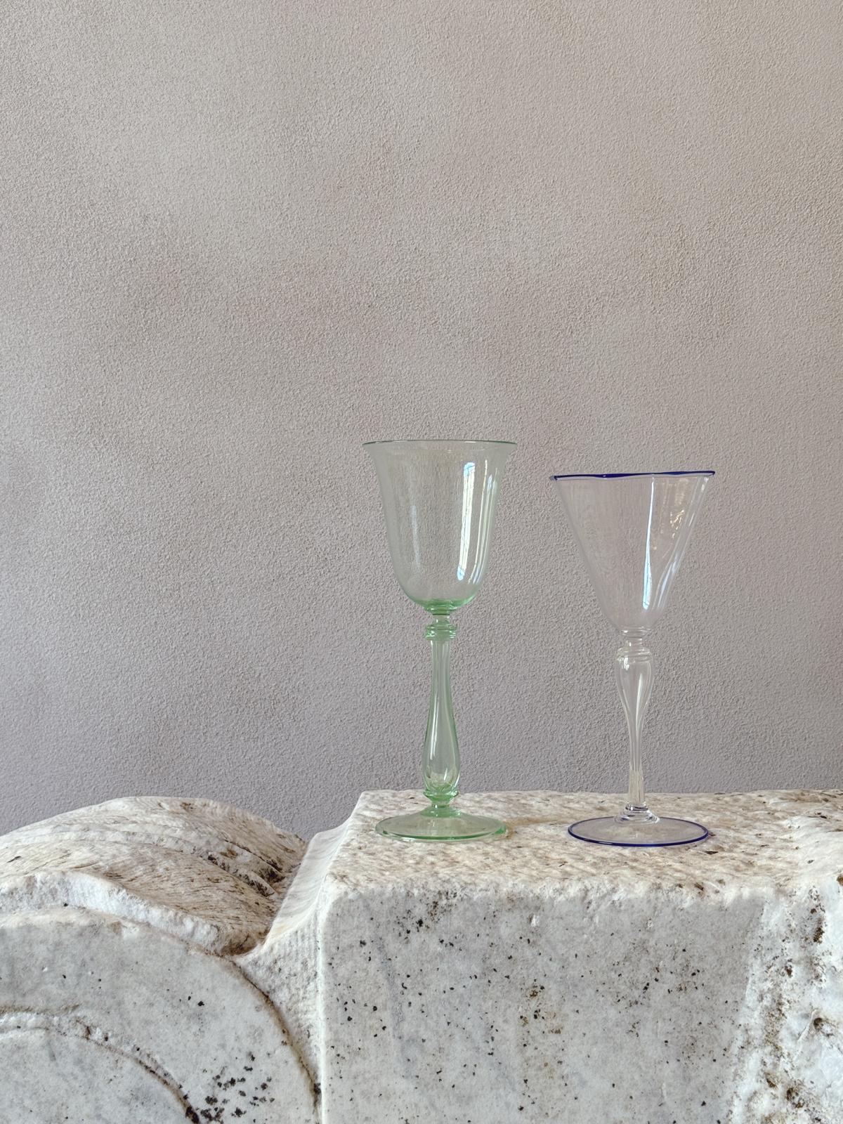 Perfectly Unmatched 1930s Duca Murano Wine Glasses (Set of 8)