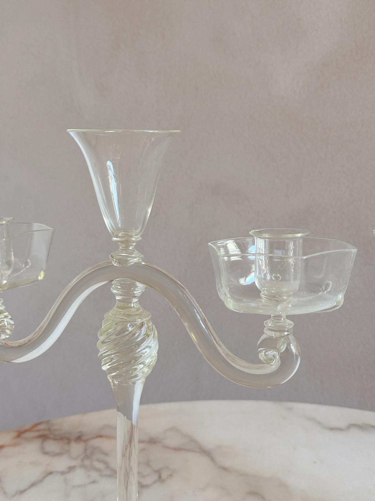 Pair of Hand-Blown Murano Glass Candelabra by Pauly & Co, 1940s