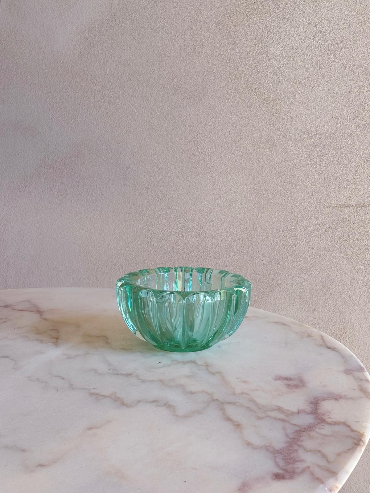 1980s Turquoise Ridged Glass Bowl