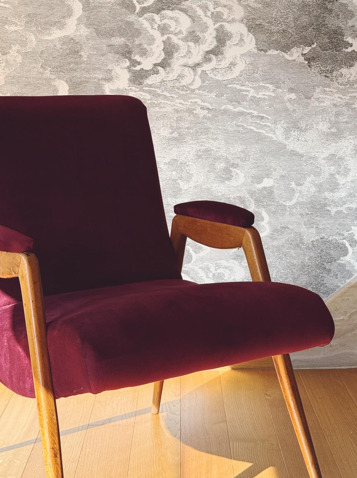 Pair of 1960s Italian Armchairs in Plum Dedar Velvet