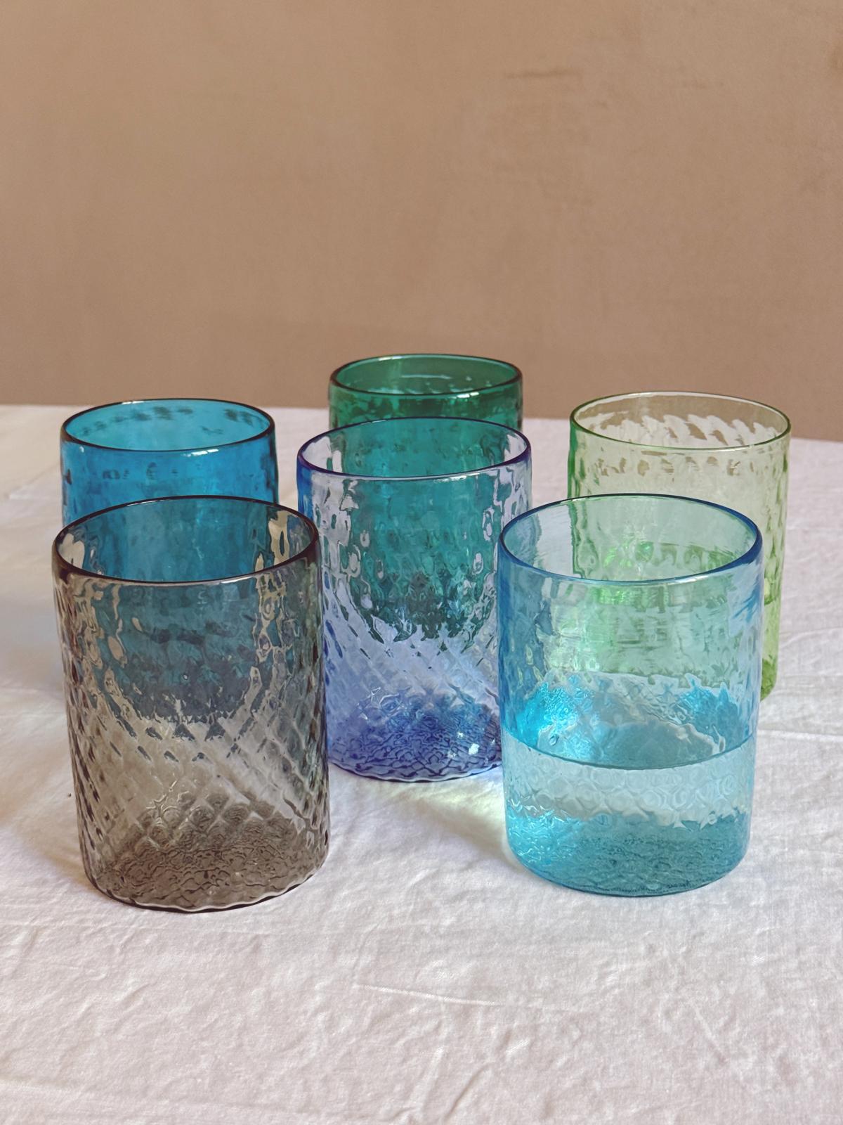 1980s Hand-blown Murano Glass 'Blues' Water Glasses