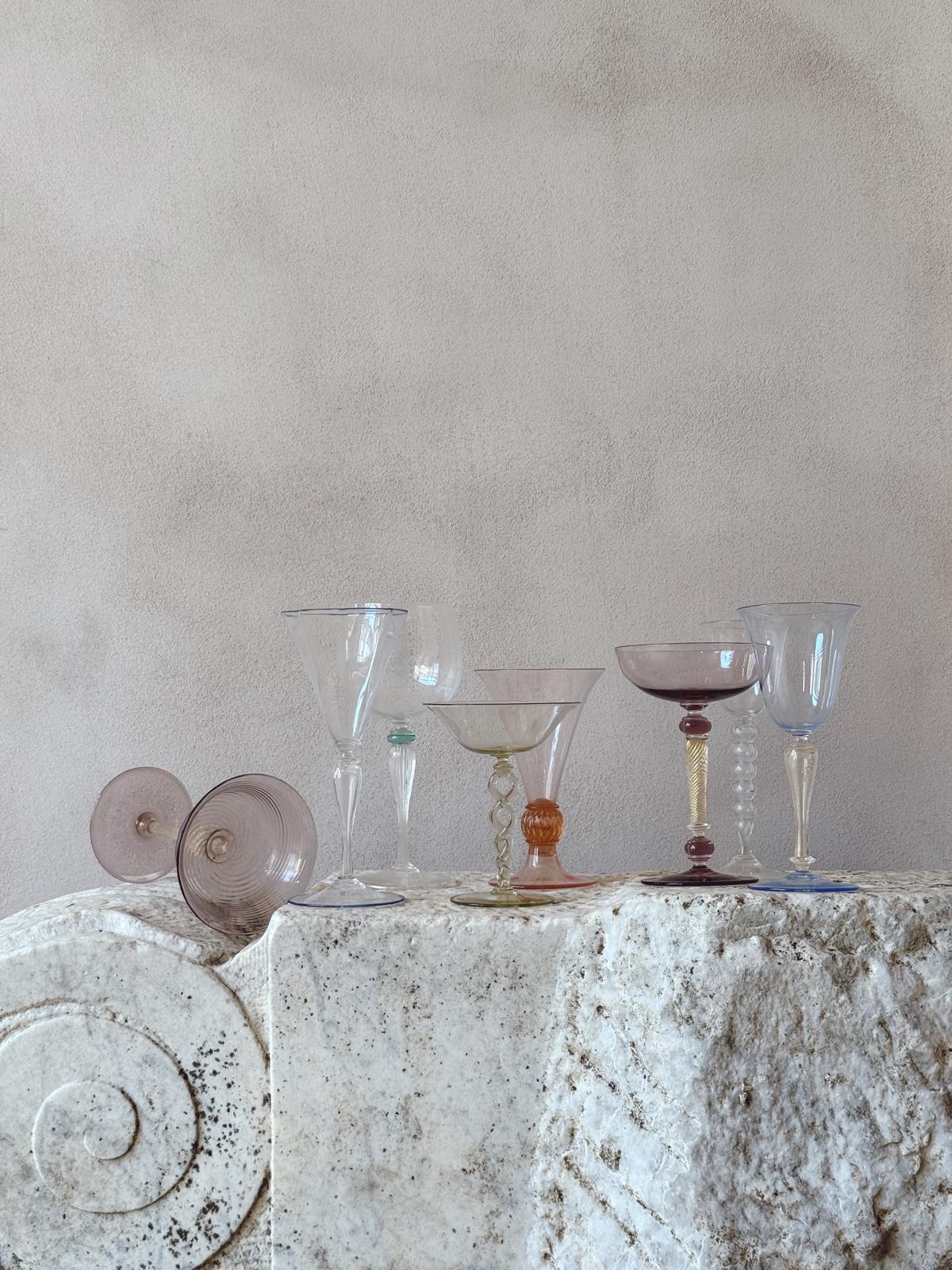 Perfectly Unmatched 1930s 'La Famiglia' Murano Glasses (Set of 8)