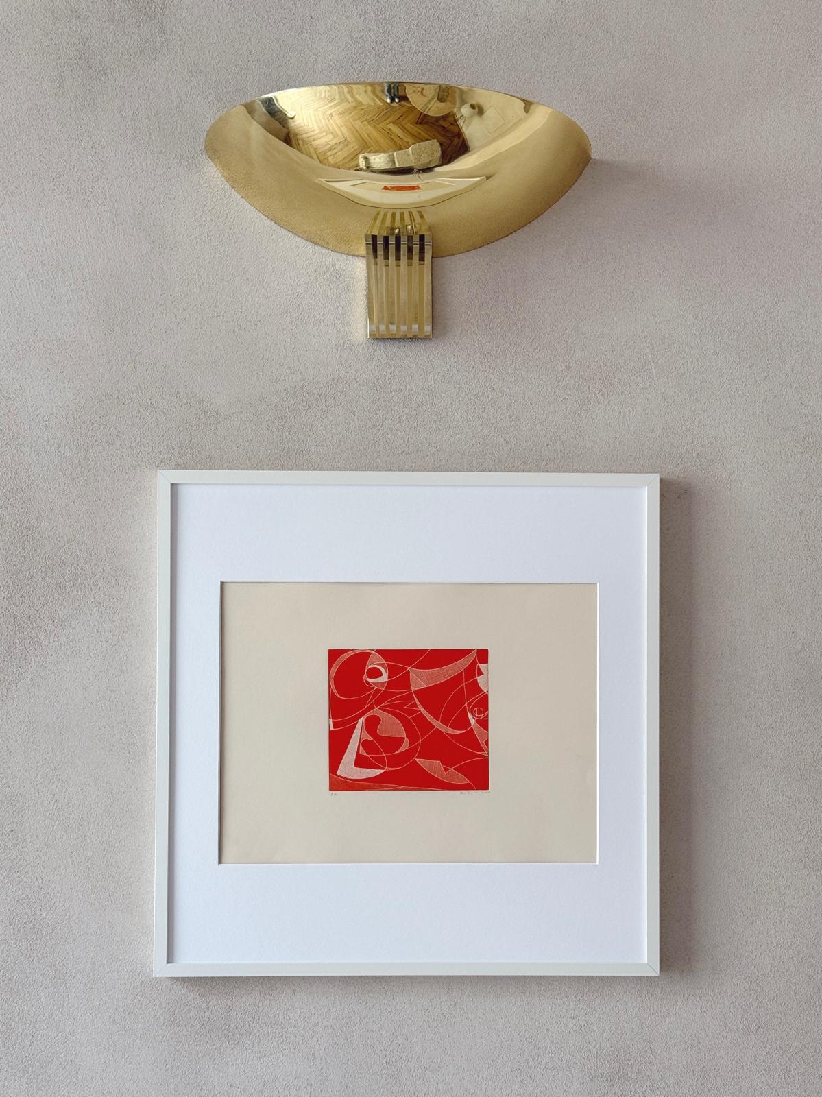 White on Orange, Middle Eye Abstract, Lithograph, 976 A. Romano