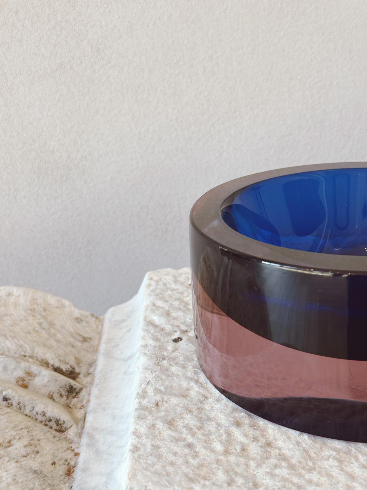 1960s Flavio Poli Blue and Pink Circle Bowl