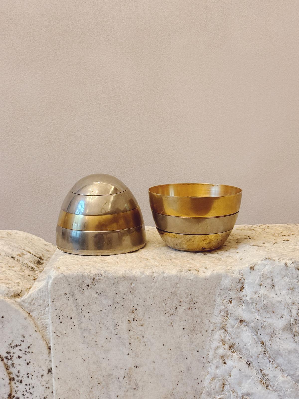 1970s Tommaso Barbi Brass & Silver Egg (Bowls)