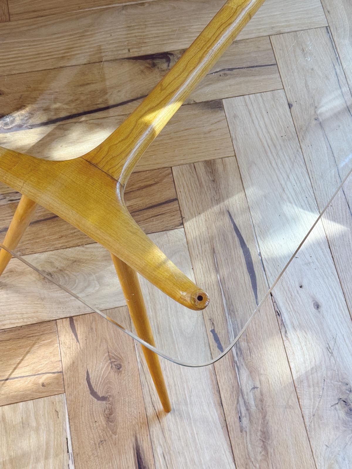 1960ss Glass and Wood Side Table by Ezio Longhi for Elam