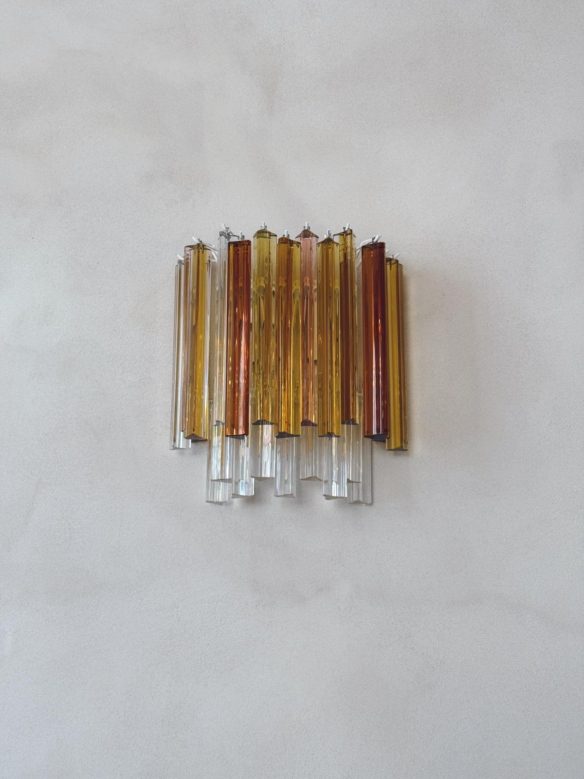 1970s Venini Murano Glass Wall Lights with Amber, Pink and Orange glass