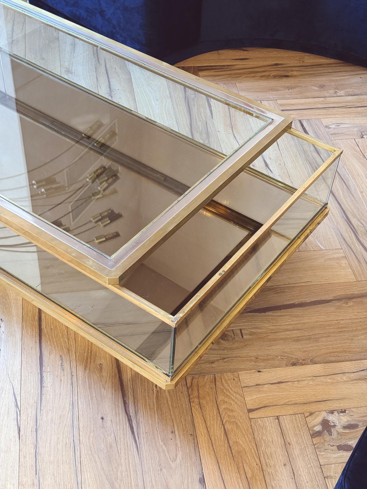 1960s Brass and Glass Coffee Table with sliding top