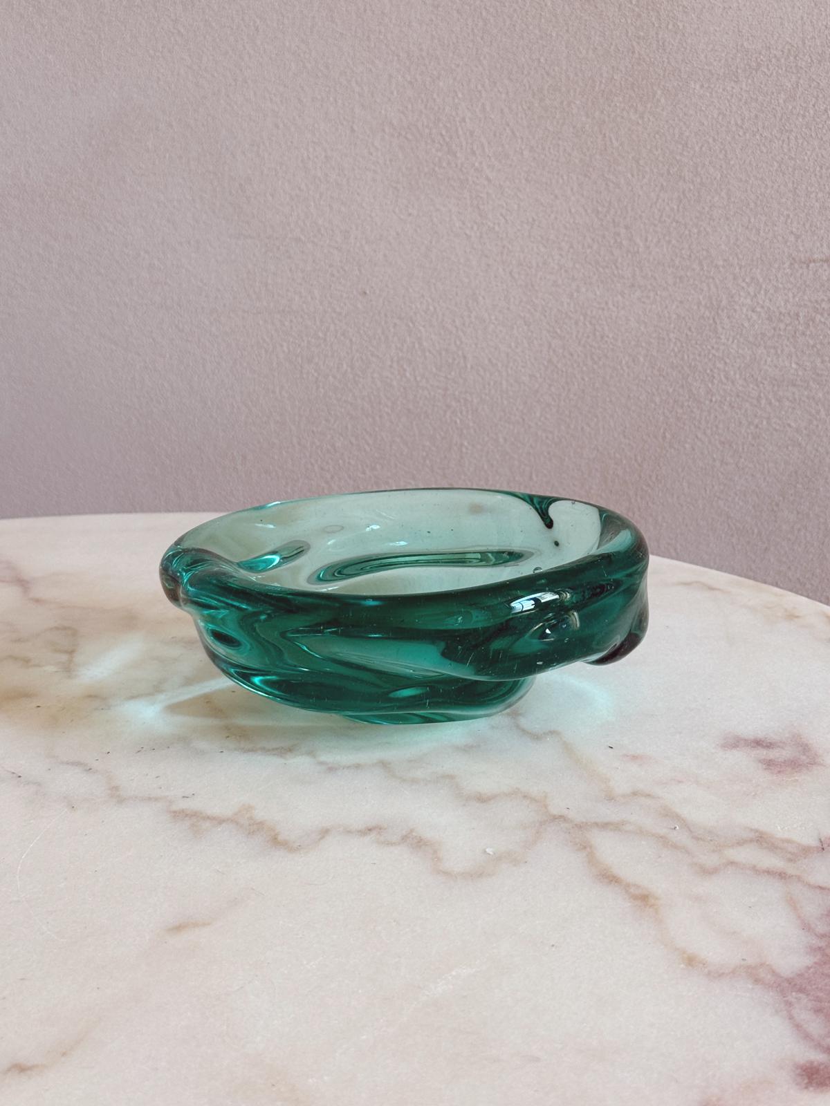 1970s Turquoise Murano Glass Organic Bowl